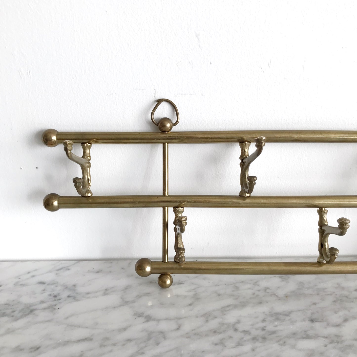 Vintage Solid Brass Coat Rack, 7 Double Hooks