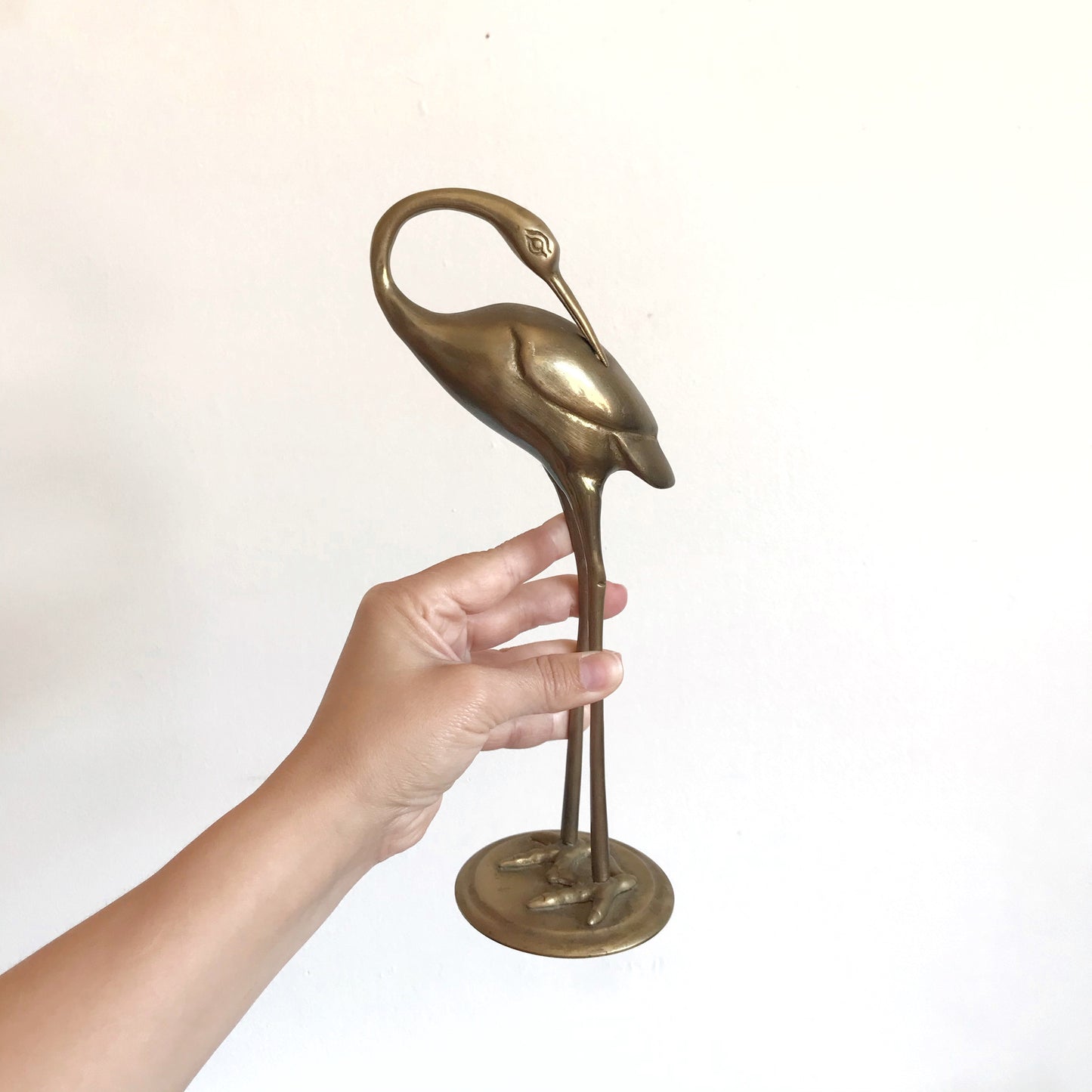 Tall Slender Vintage Brass Crane, 10.25”