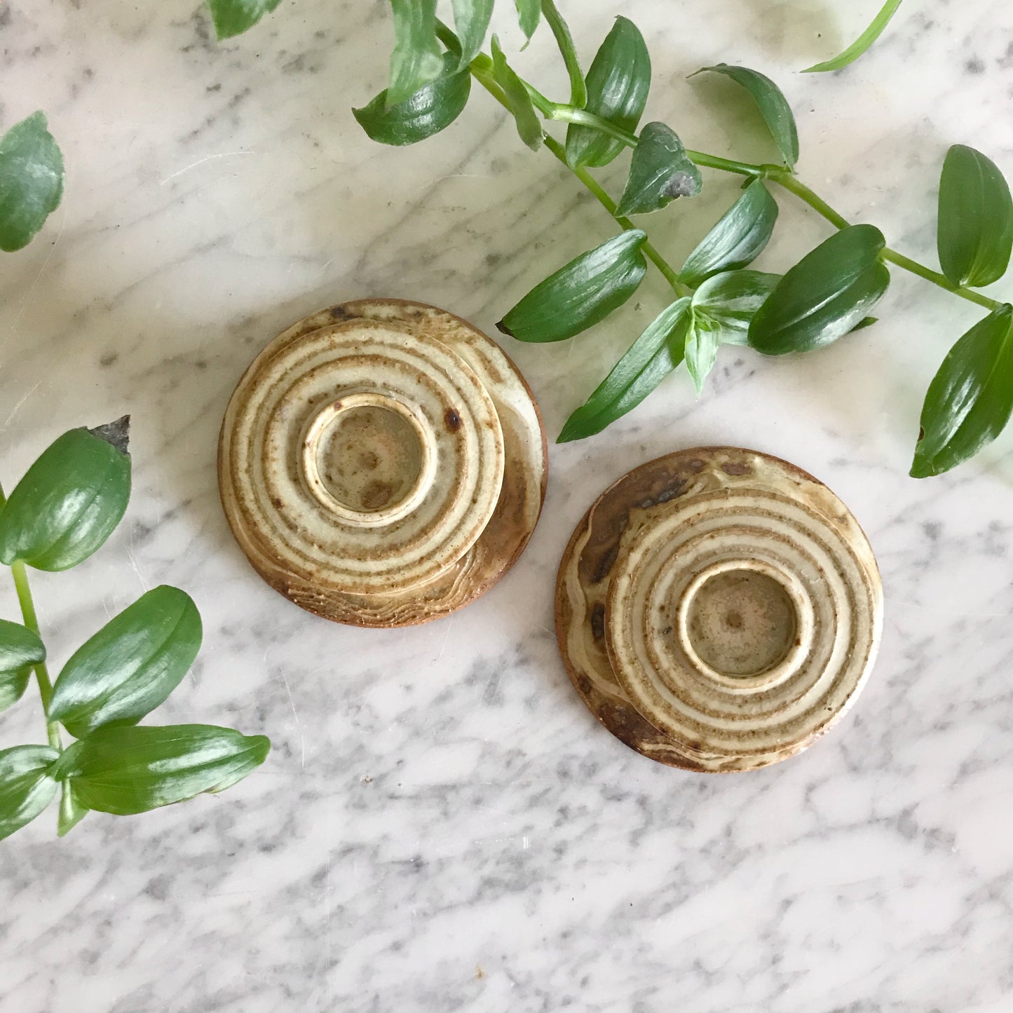 Pair of Vintage Pottery Candle Holders