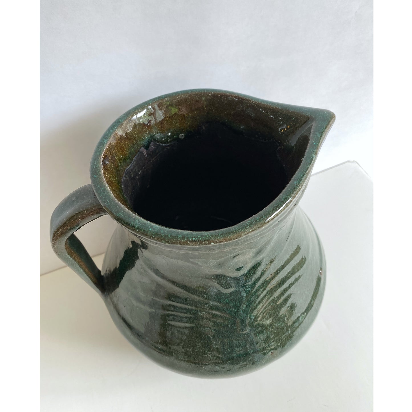 X-Large Handcrafted Green Stoneware Pitcher Vase
