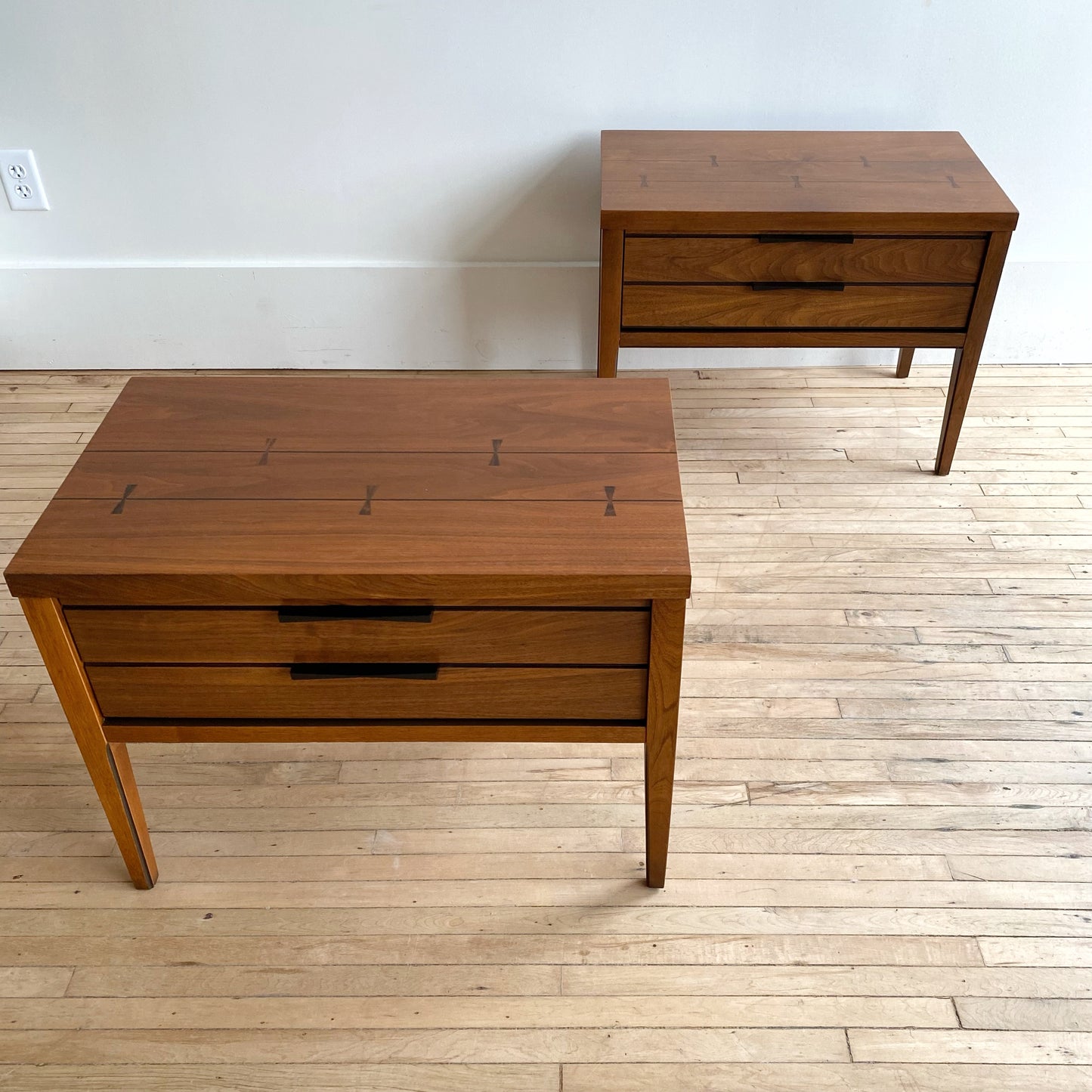 Pair of Vintage Lane Tuxedo Nightstands, Restored