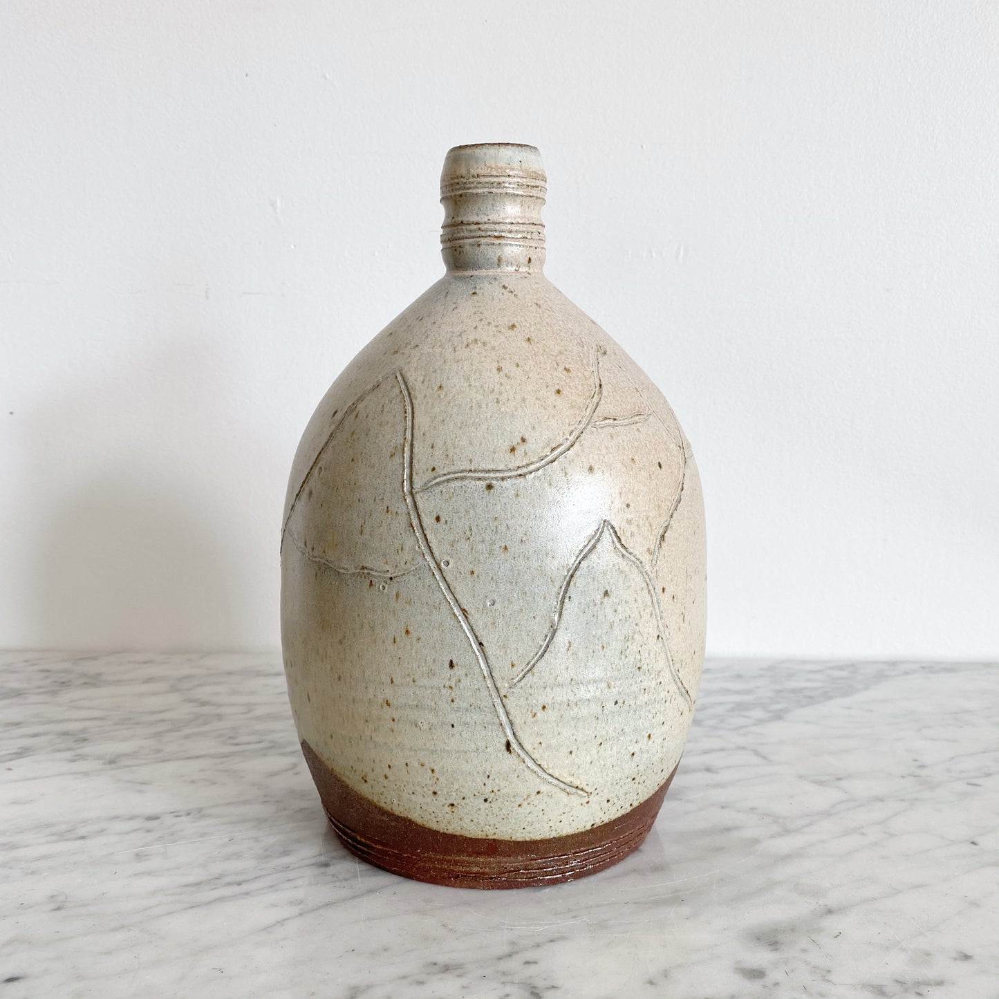 Vintage Pottery Jug with Etched Mountains