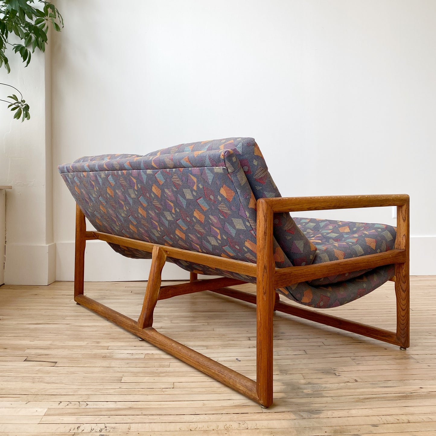 Milo Baughman Oak Cube Sling Settee, 1970’s