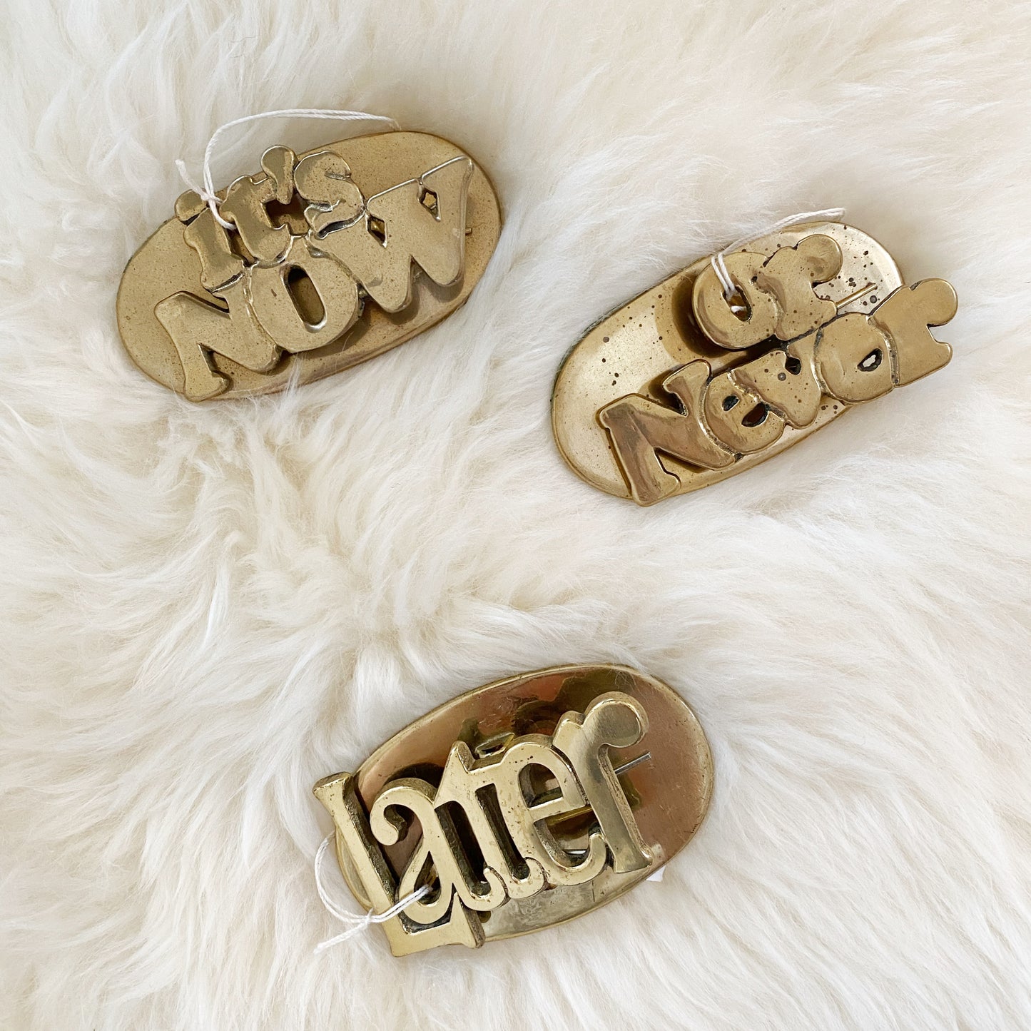Vintage Brass Office Clip: Now, Never, or Later