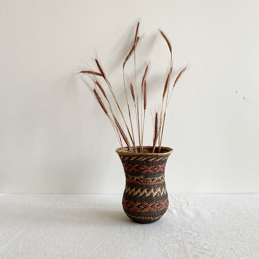 Vintage Woven Rattan Vase, 5.75”