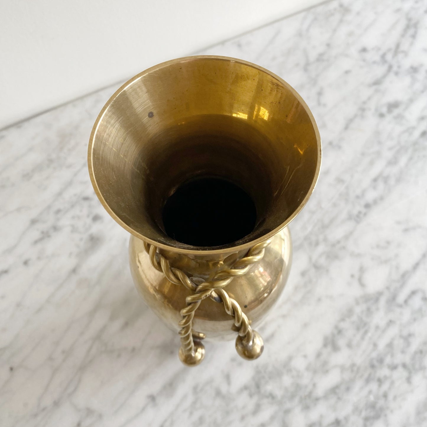 Vintage Solid Brass Vase with Tie, 9.5"