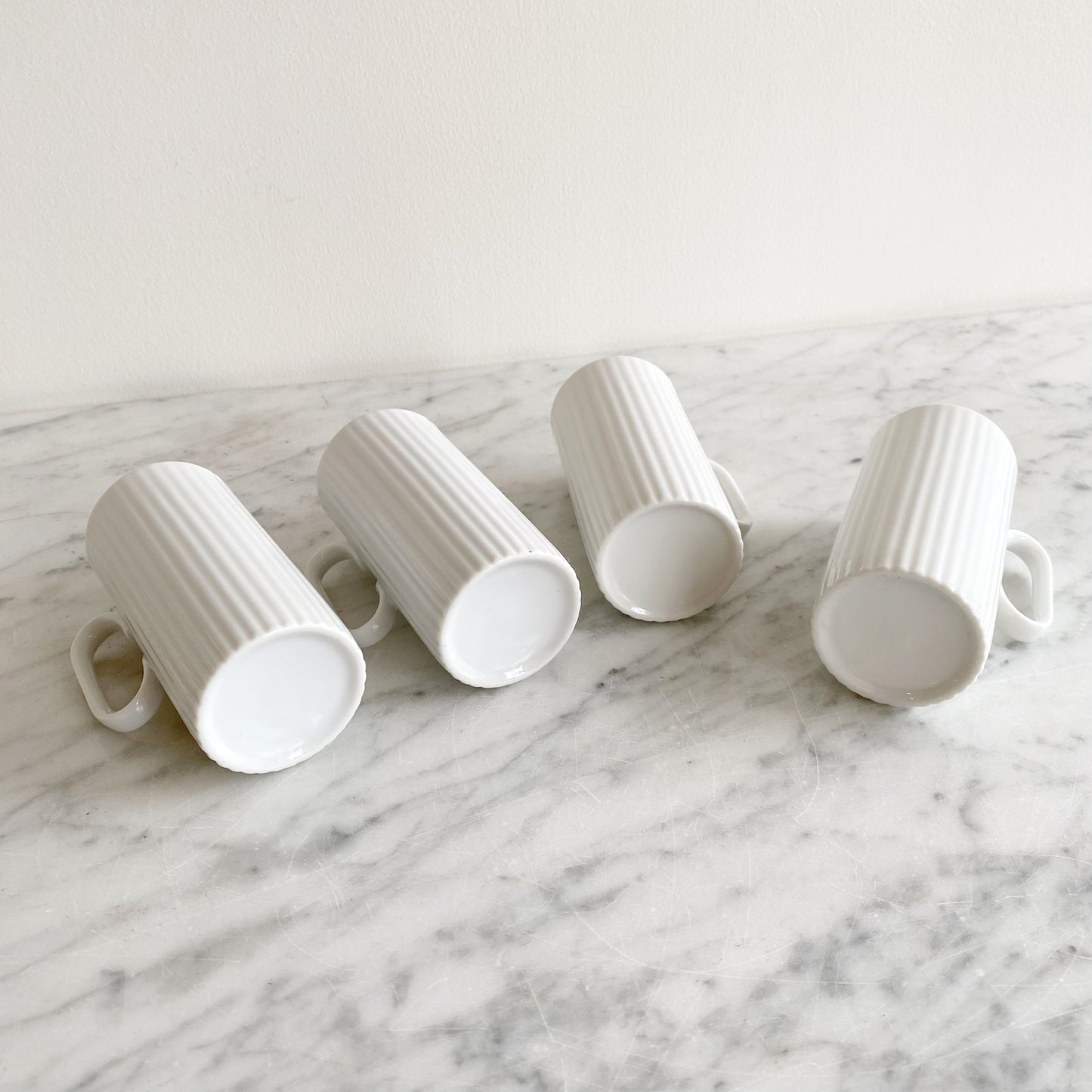 Set of 4 Ribbed Porcelain Espresso Cups
