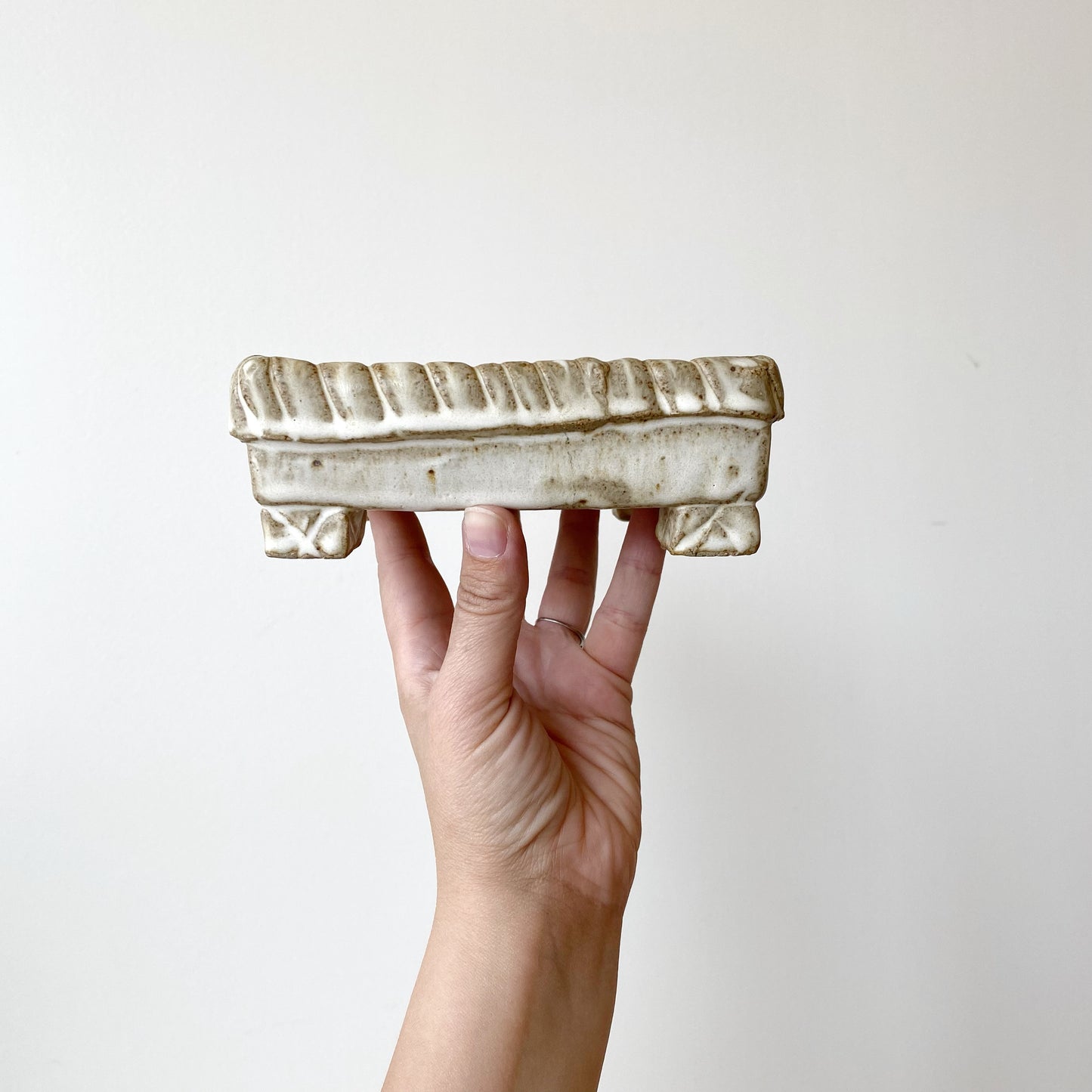 Vintage Hand-built Square Pottery Catchall