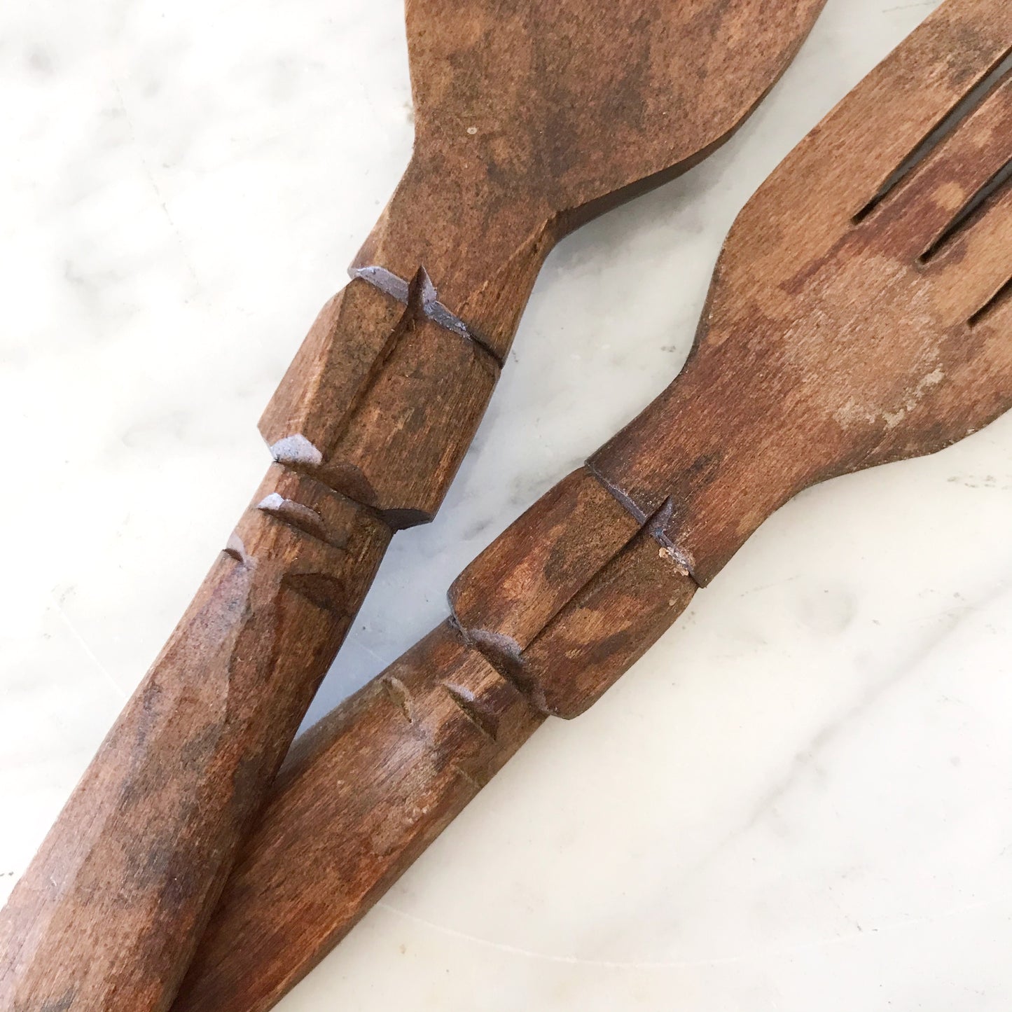 Carved Wood Fork + Spoon Set