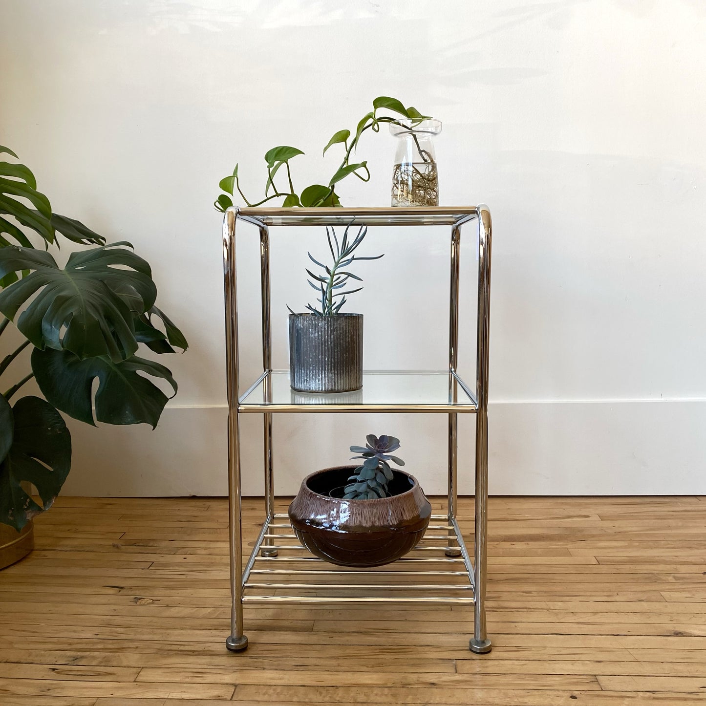 Chrome + Glass 3-tier Shelf / Plant Stand