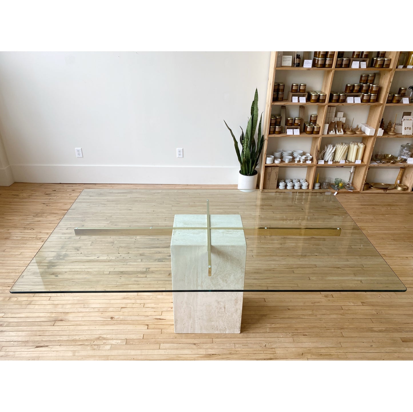 Vintage Italian Travertine + Glass Dining Table