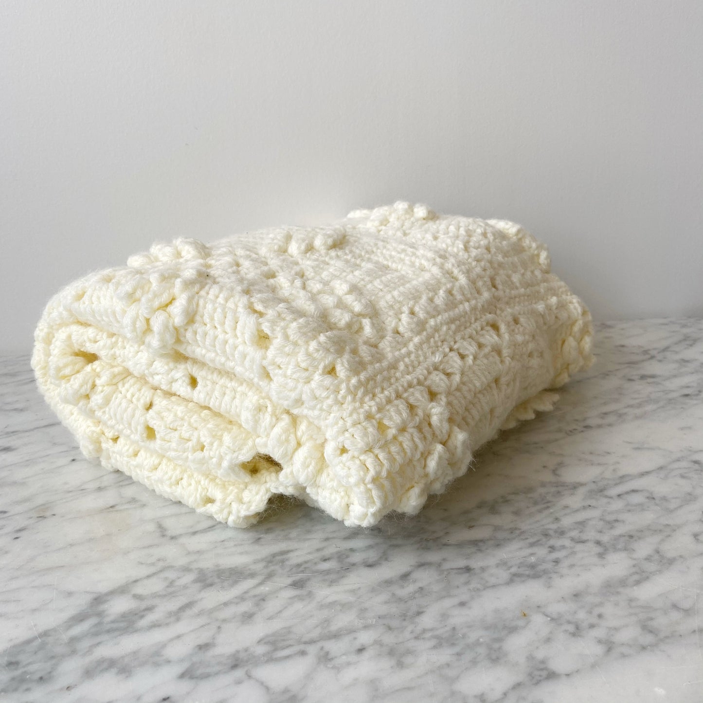 Vintage Hand-Stitched Baby Blanket, Ivory