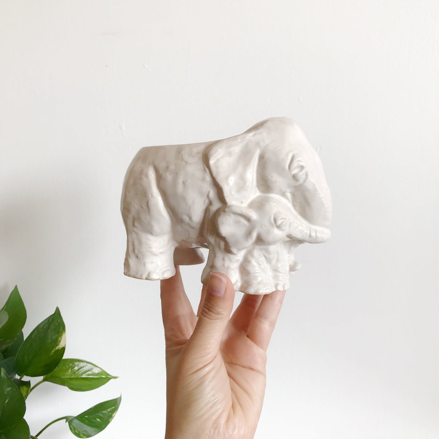 Vintage White Ceramic Elephant Planter
