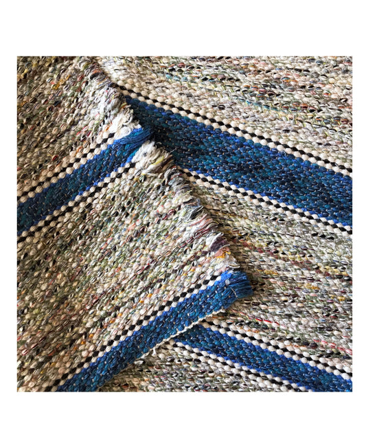 Woven Rag Rug, Blue Stripe