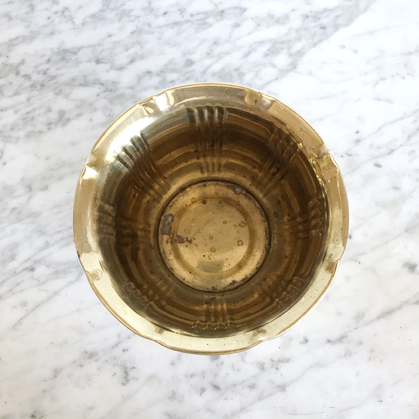 Vintage Brass Planter, Plaid Texture