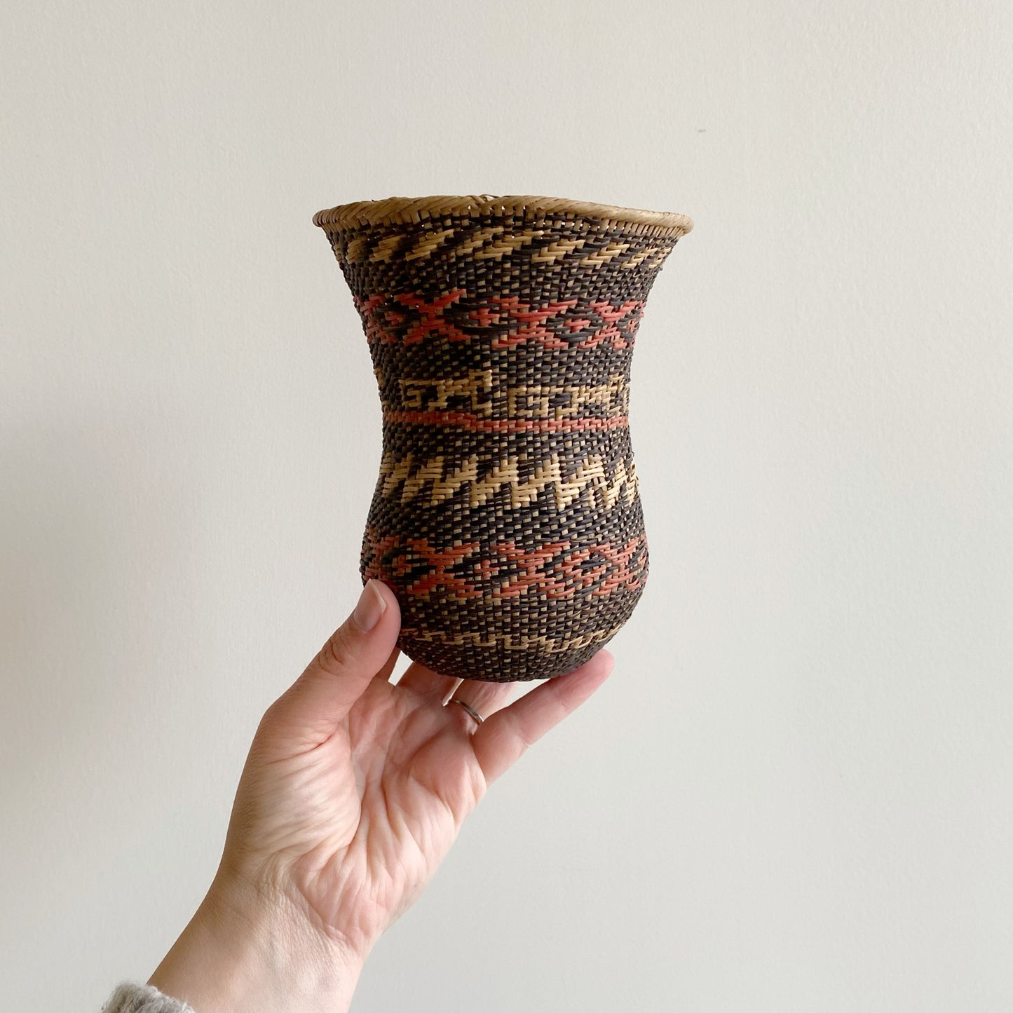 Vintage Woven Rattan Vase, 5.75”