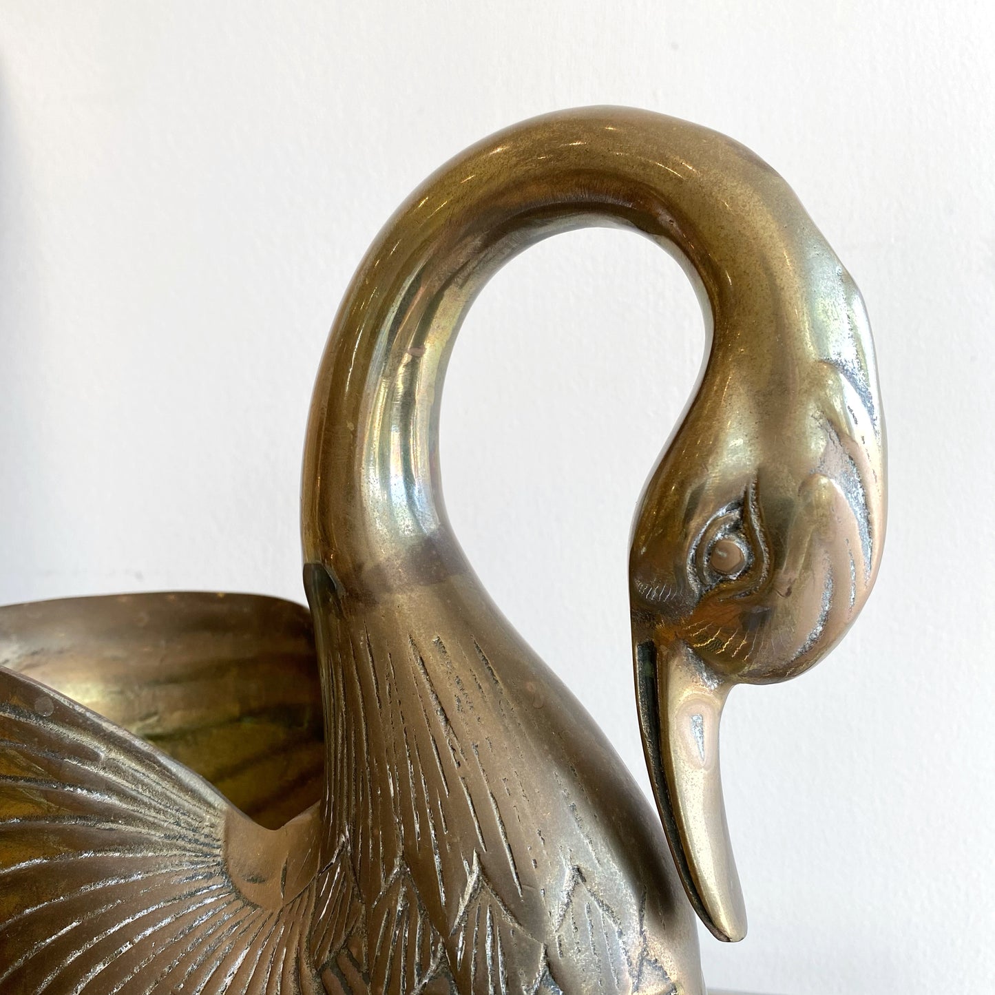 Large Vintage Brass Swan Planter