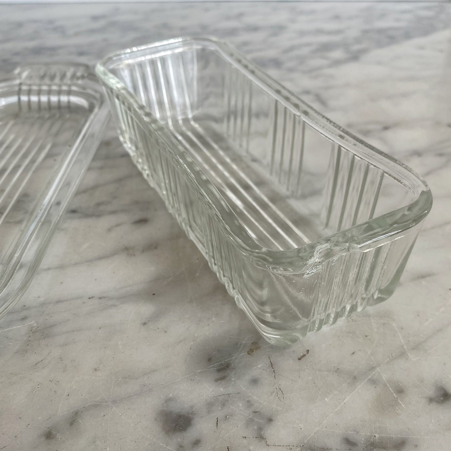 Vintage Textured Glass Butter Dish