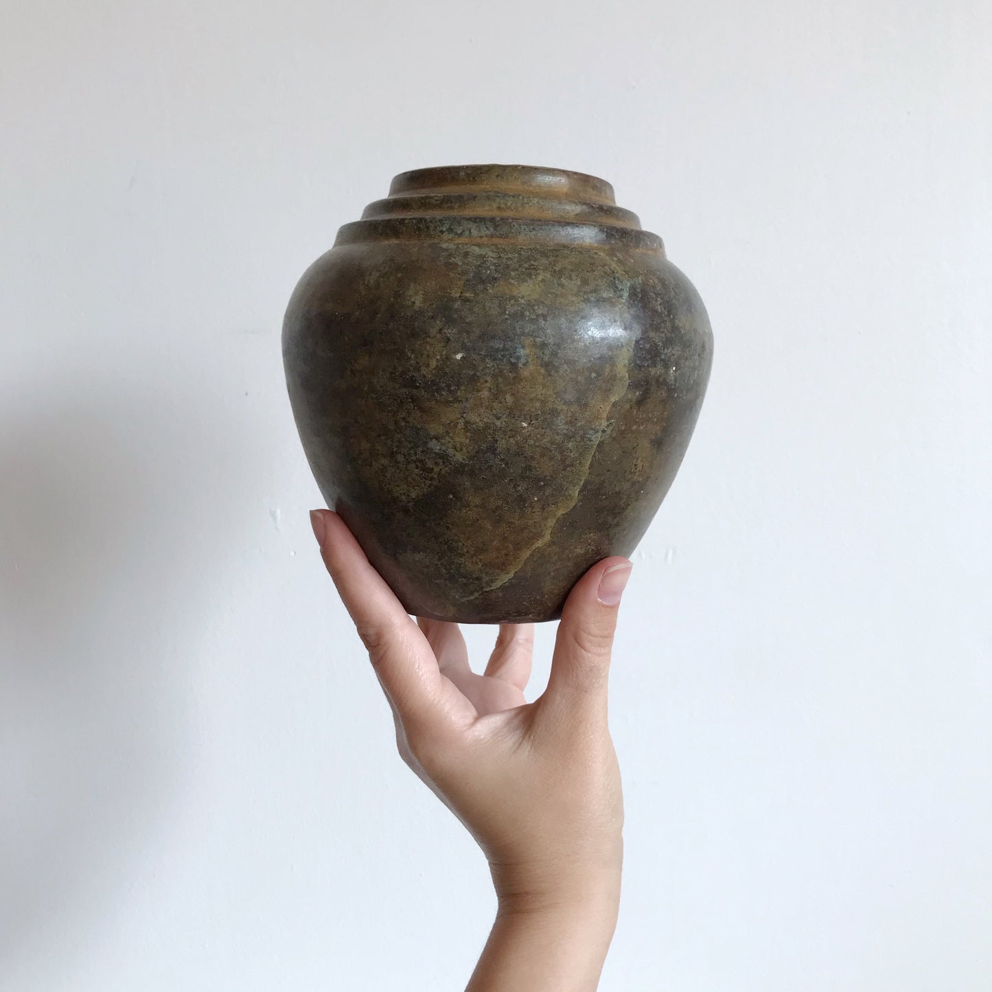 Found Tiered Metal Vase with Patina