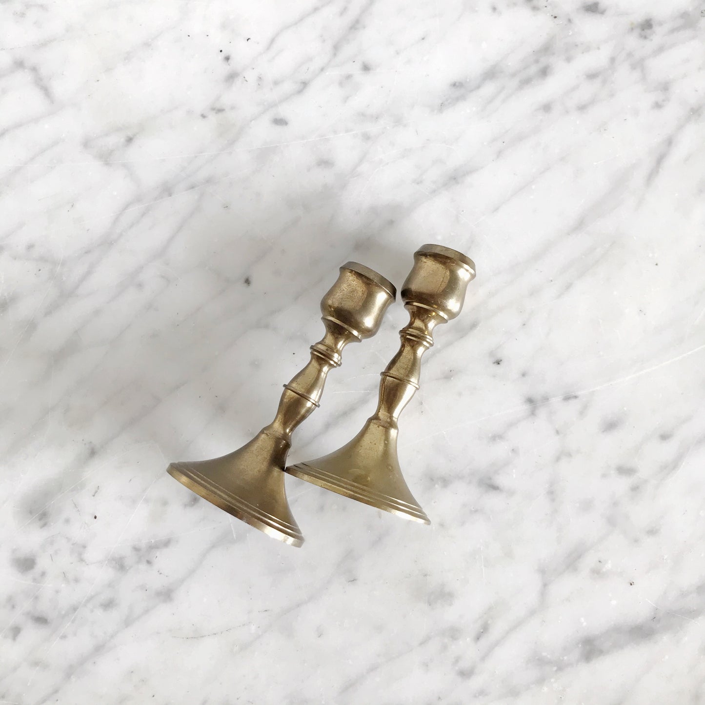 Pair Vintage Brass Candlestick Holders