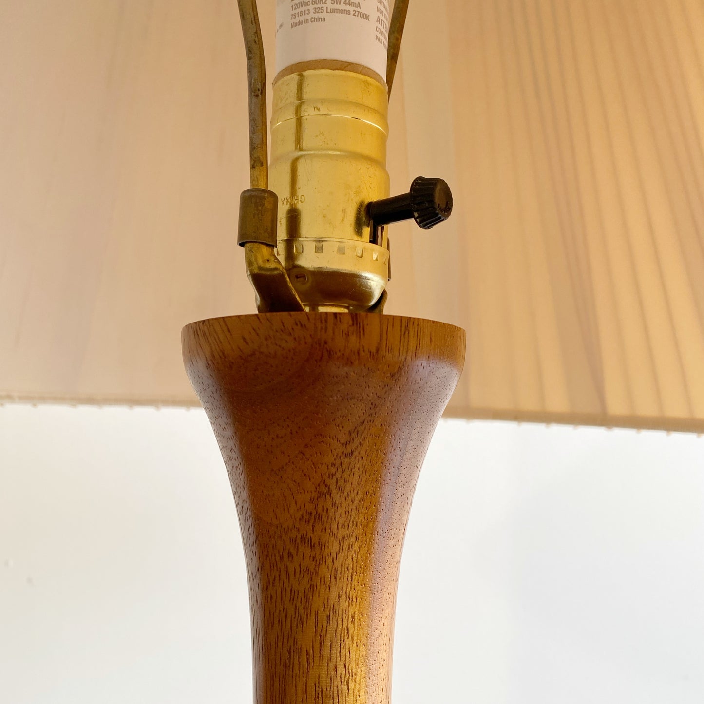 Vintage Teak Floor Lamp with Pleated Shade