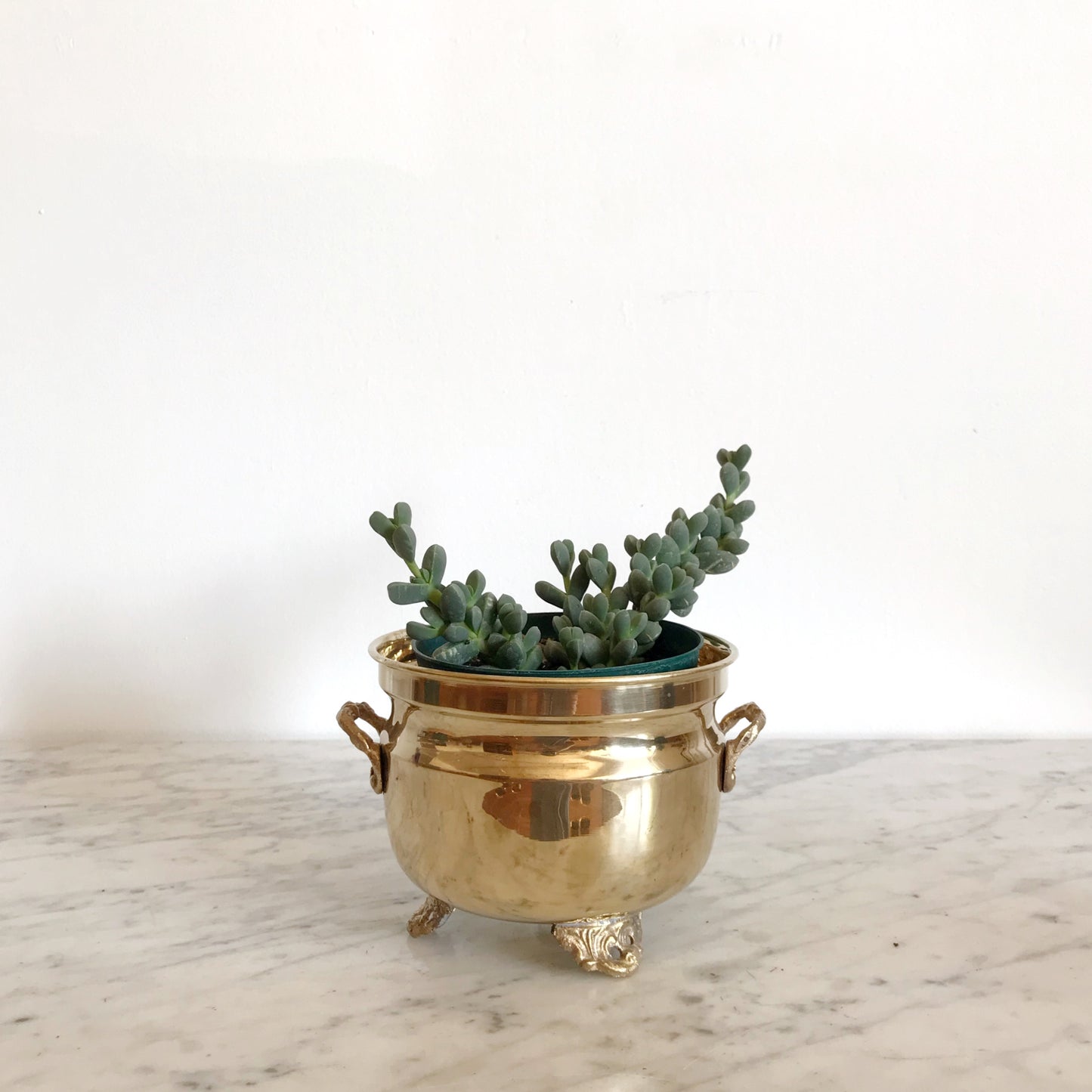 Vintage Footed Brass Planter with Handles