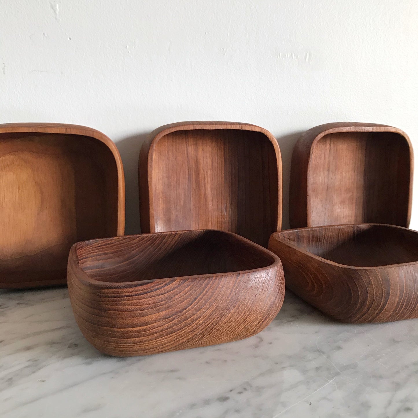Vintage Square Wood 7-Piece Serving Bowl Set