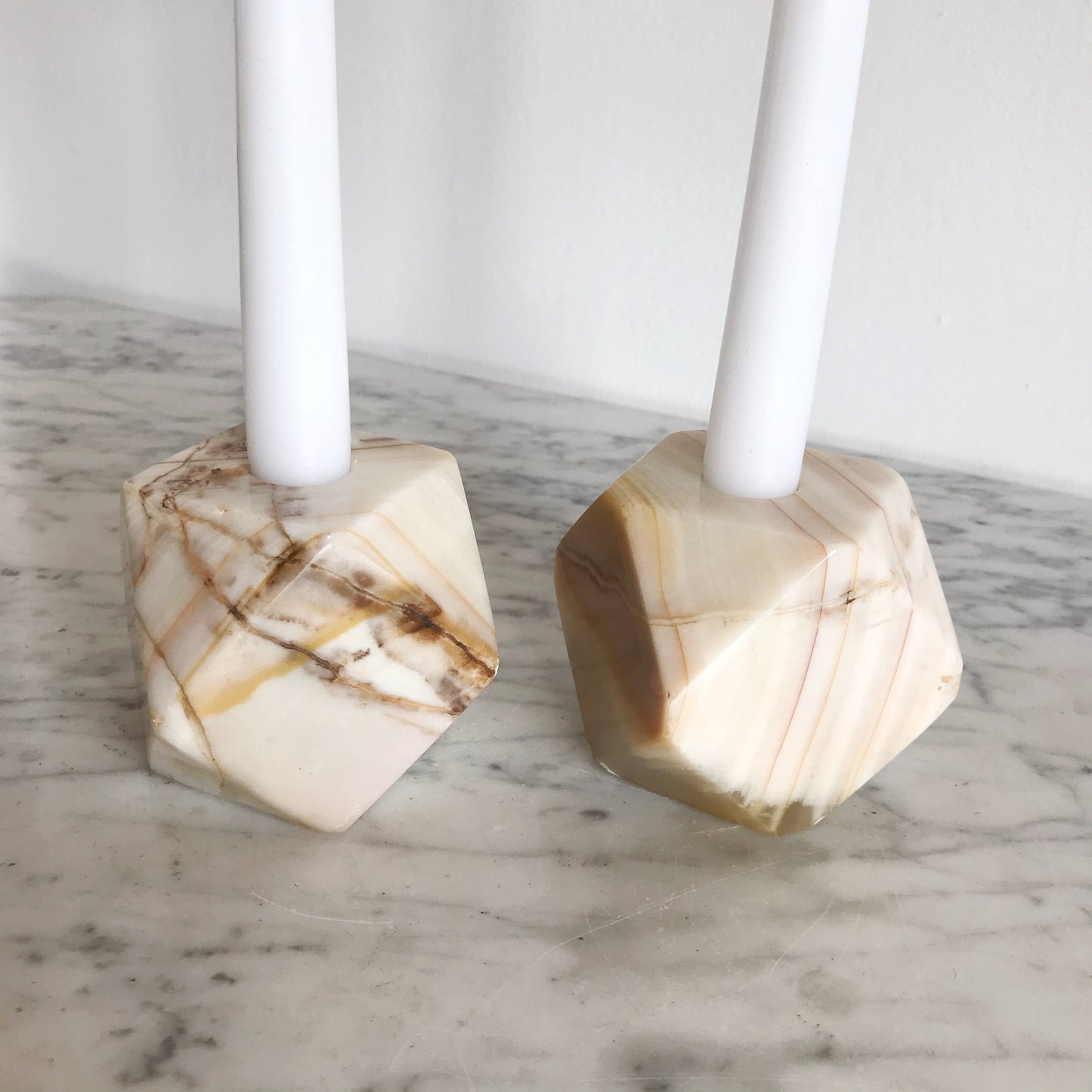 Pair of Vintage Geometric Marble Candle Holders