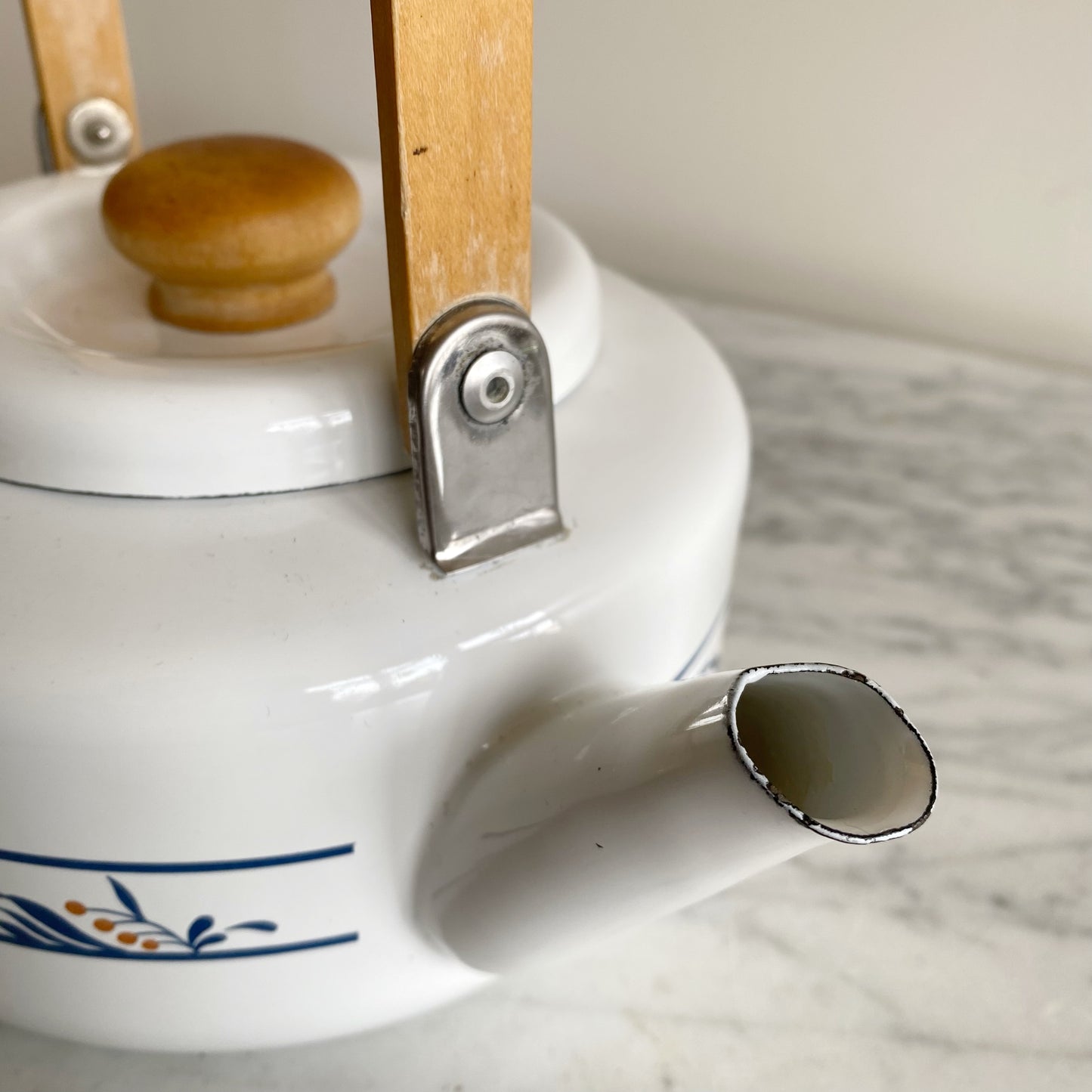 Vintage Enamel Tea Kettle with Floral Design