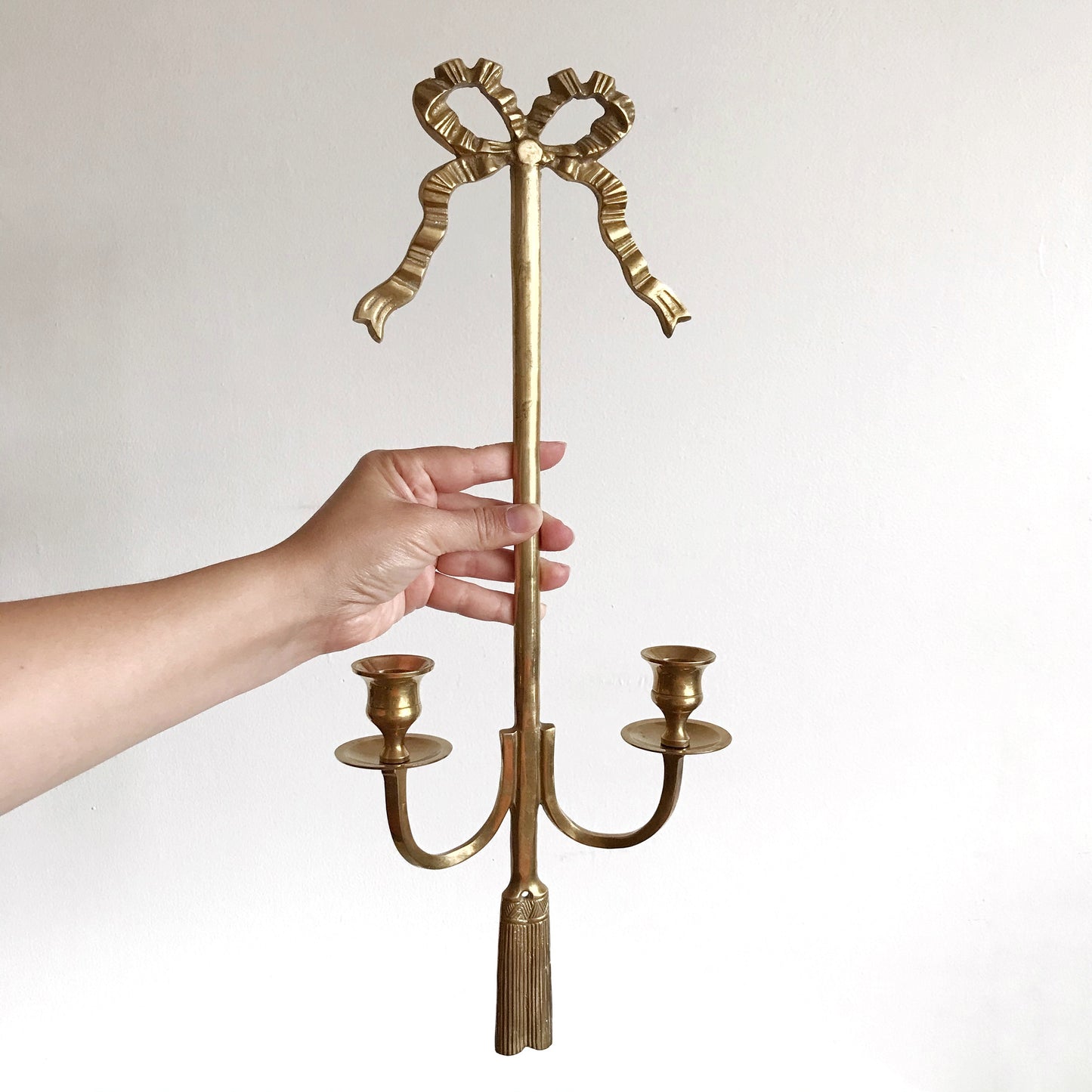 XL Double Brass Wall Candle Sconce with Bow