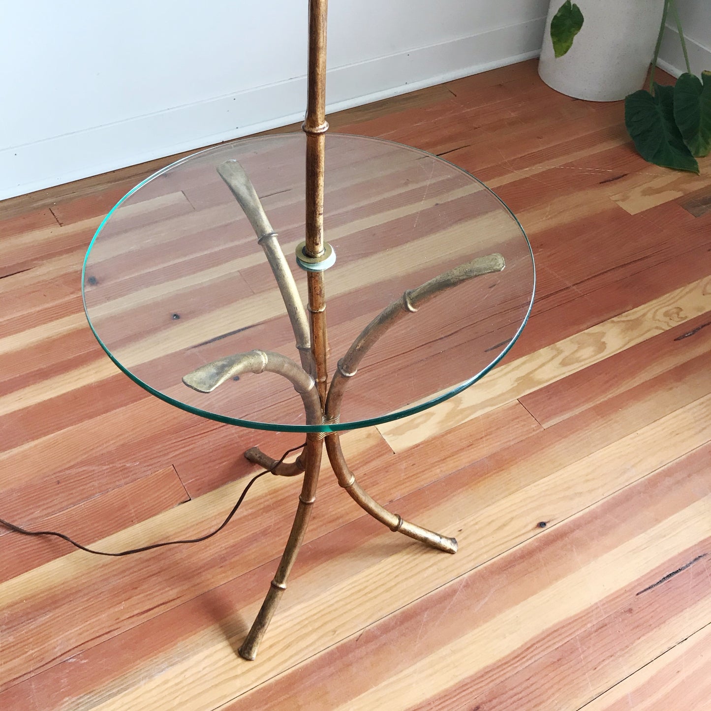 Vintage Hollywood Regency Gold Bamboo Floor Lamp
