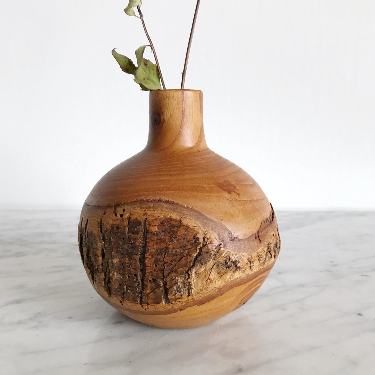 Turned Wood Vase with Bark