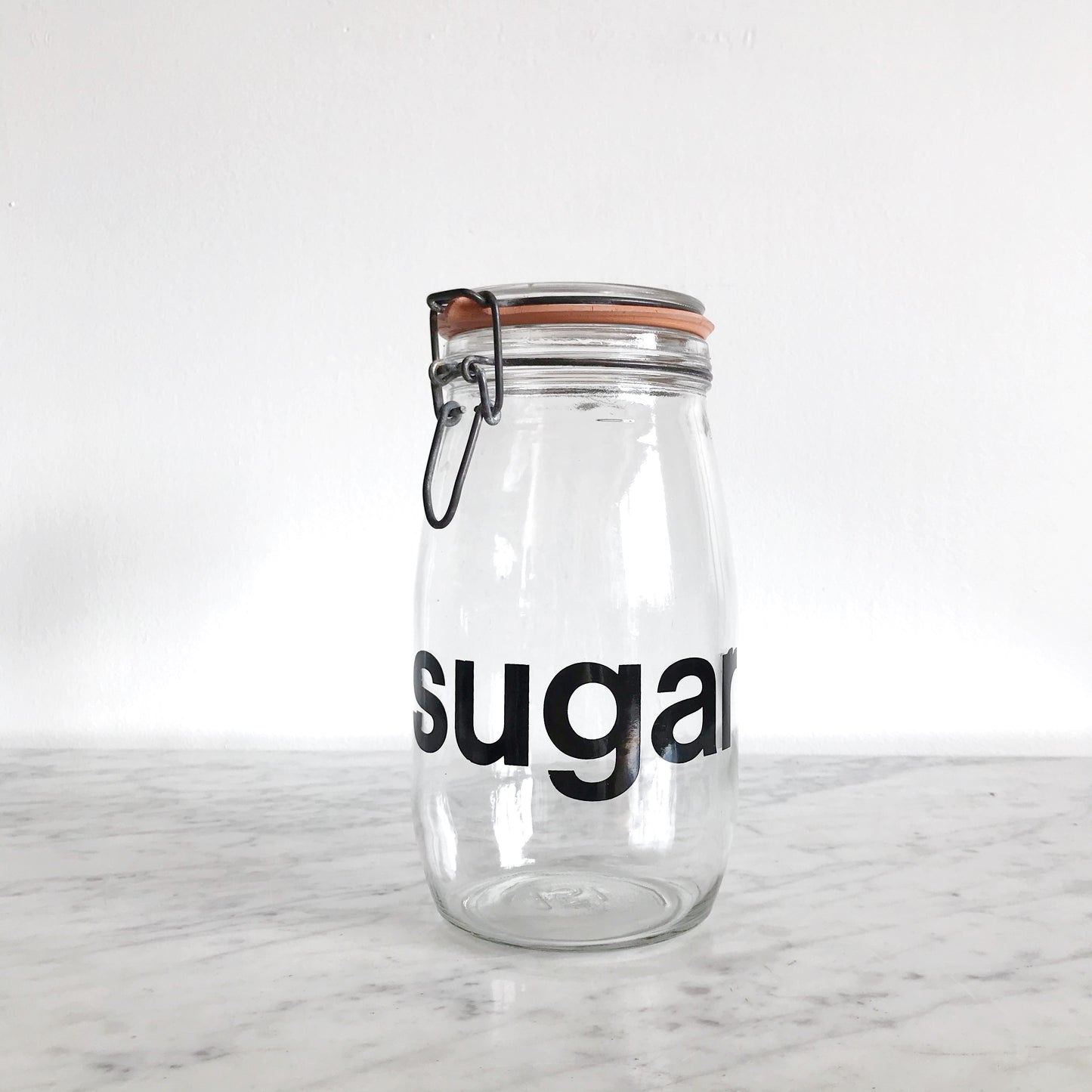 Vintage Glass Sugar Jar with Typography