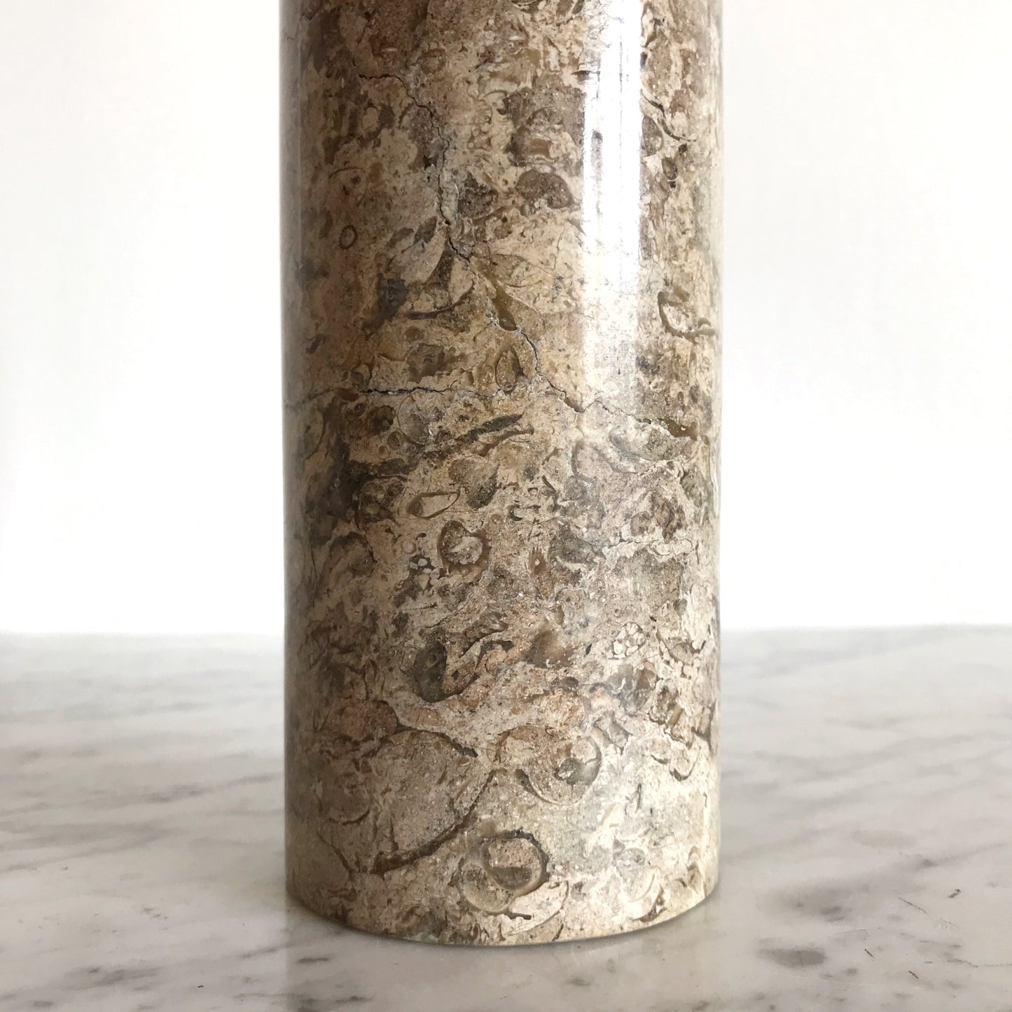 Single XL Polished Fossil Stone Cylinder Vase, 8"