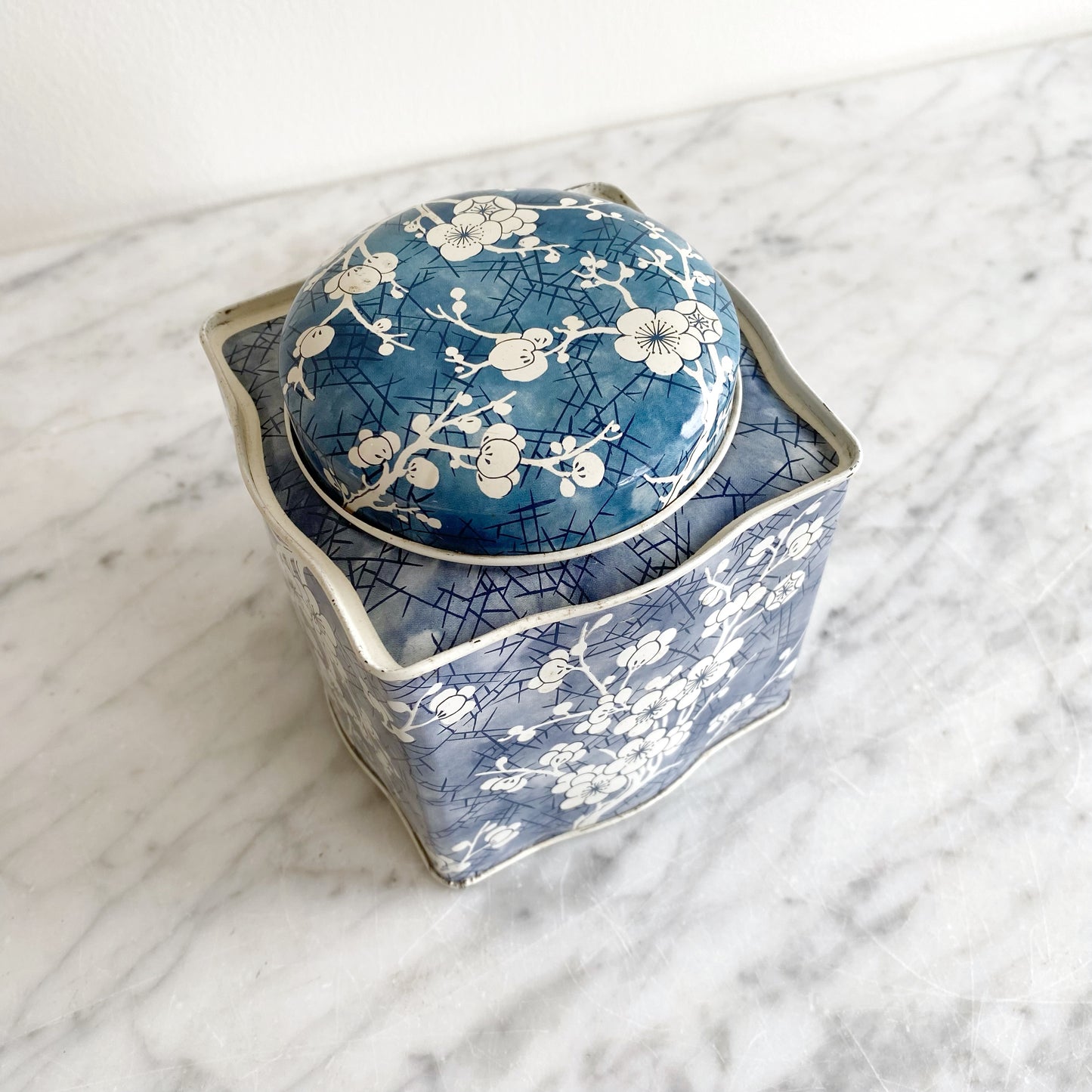 Vintage Blue And White Tin