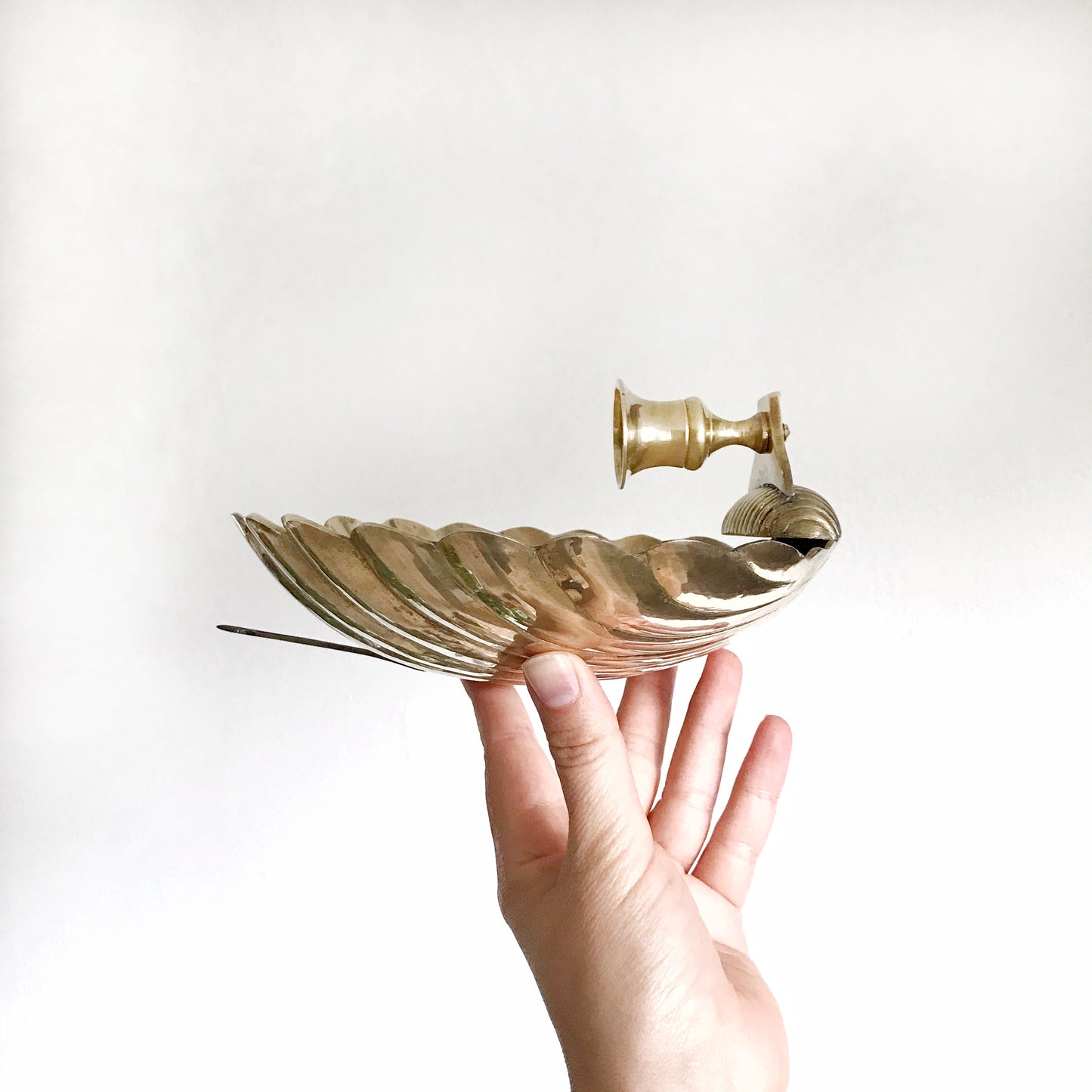 Vintage Solid Brass Seashell Candle Sconce