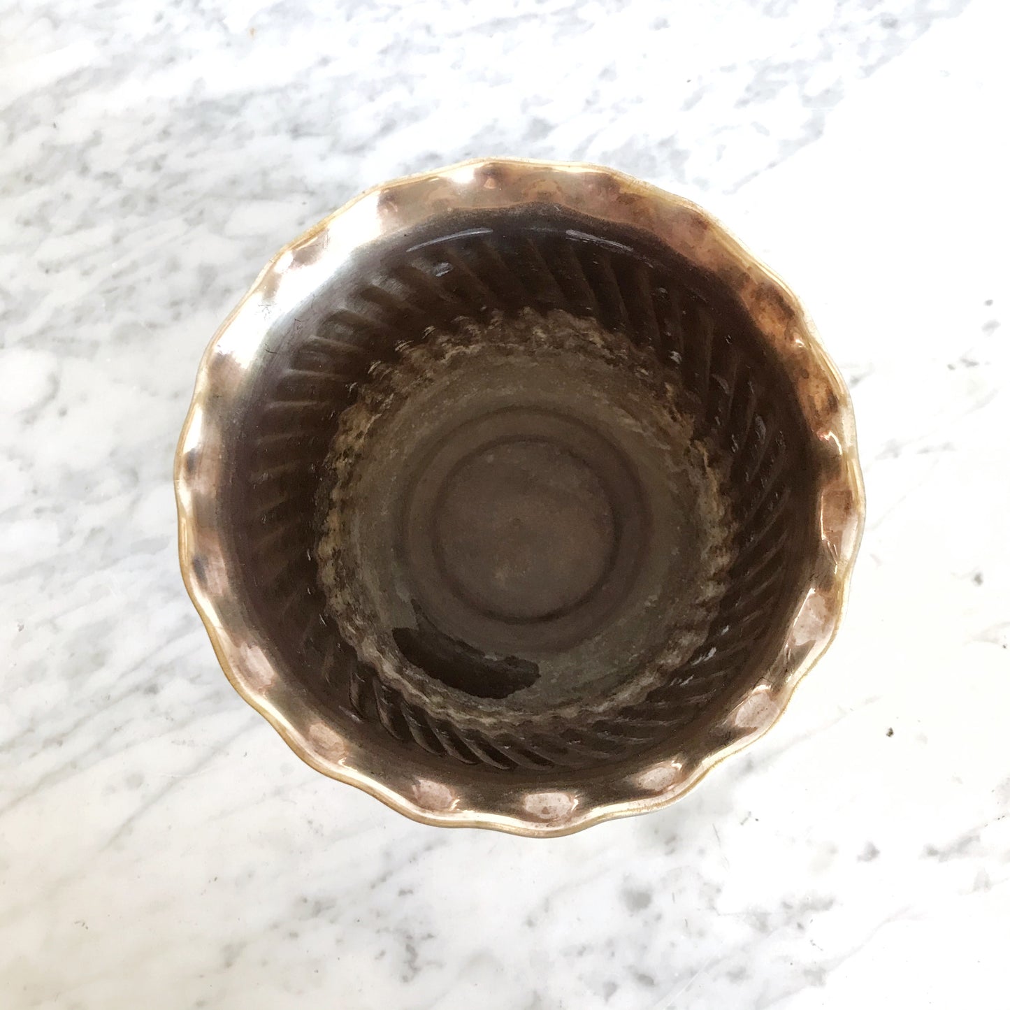 Vintage Brass Planter with Angled Ribbing