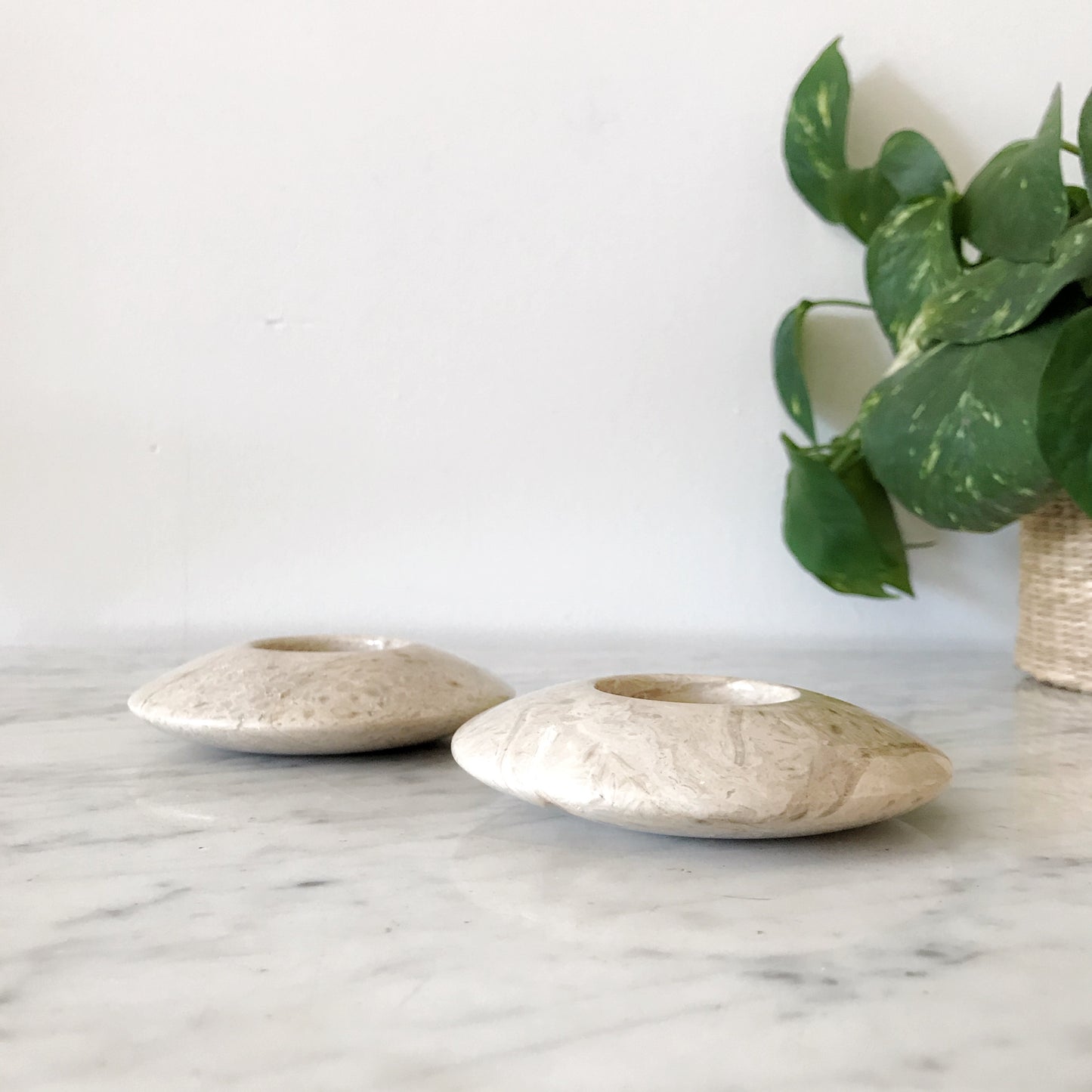 Pair of Minimal Marble Tea Light Holders