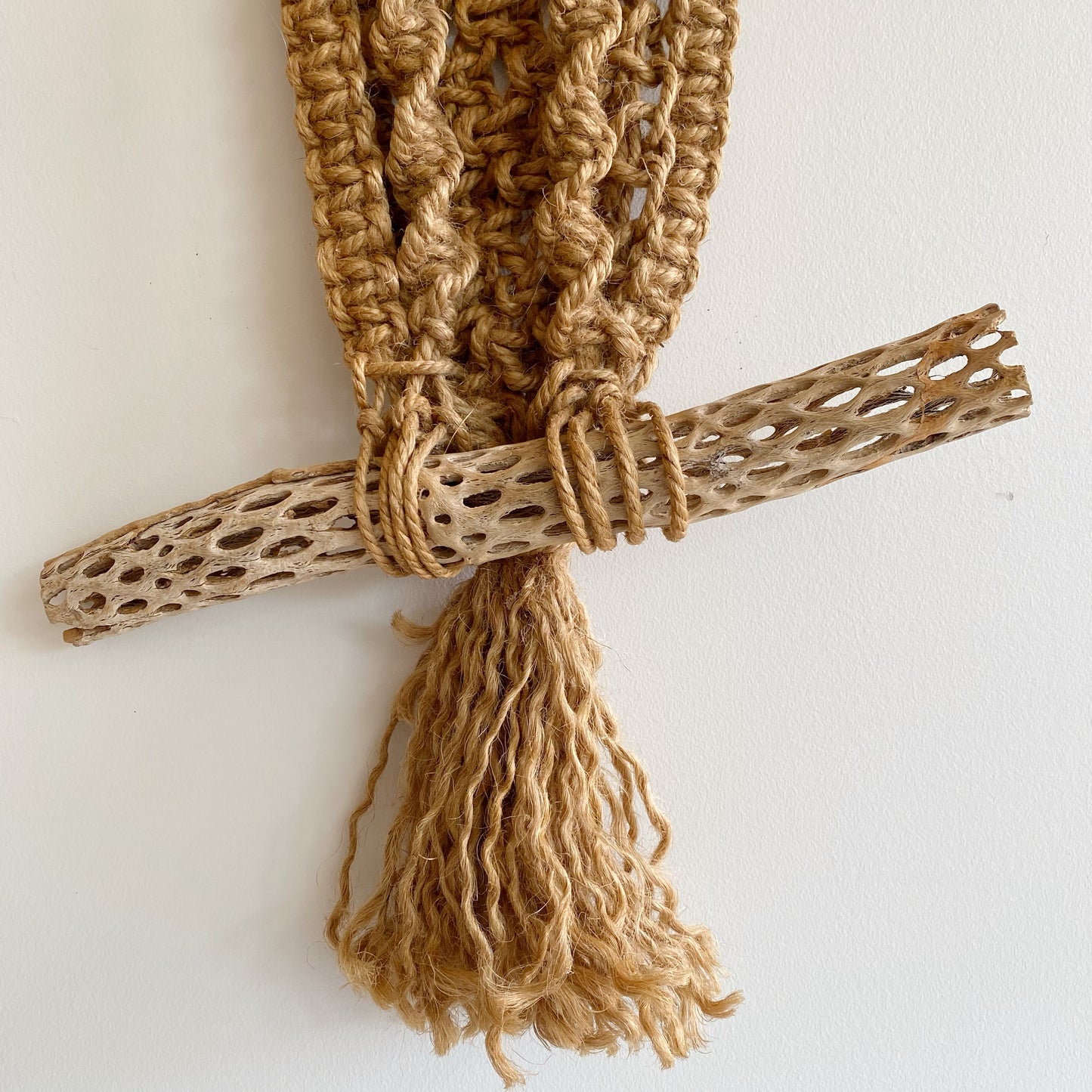 XL Vintage Macrame Owl with Dried Cactus