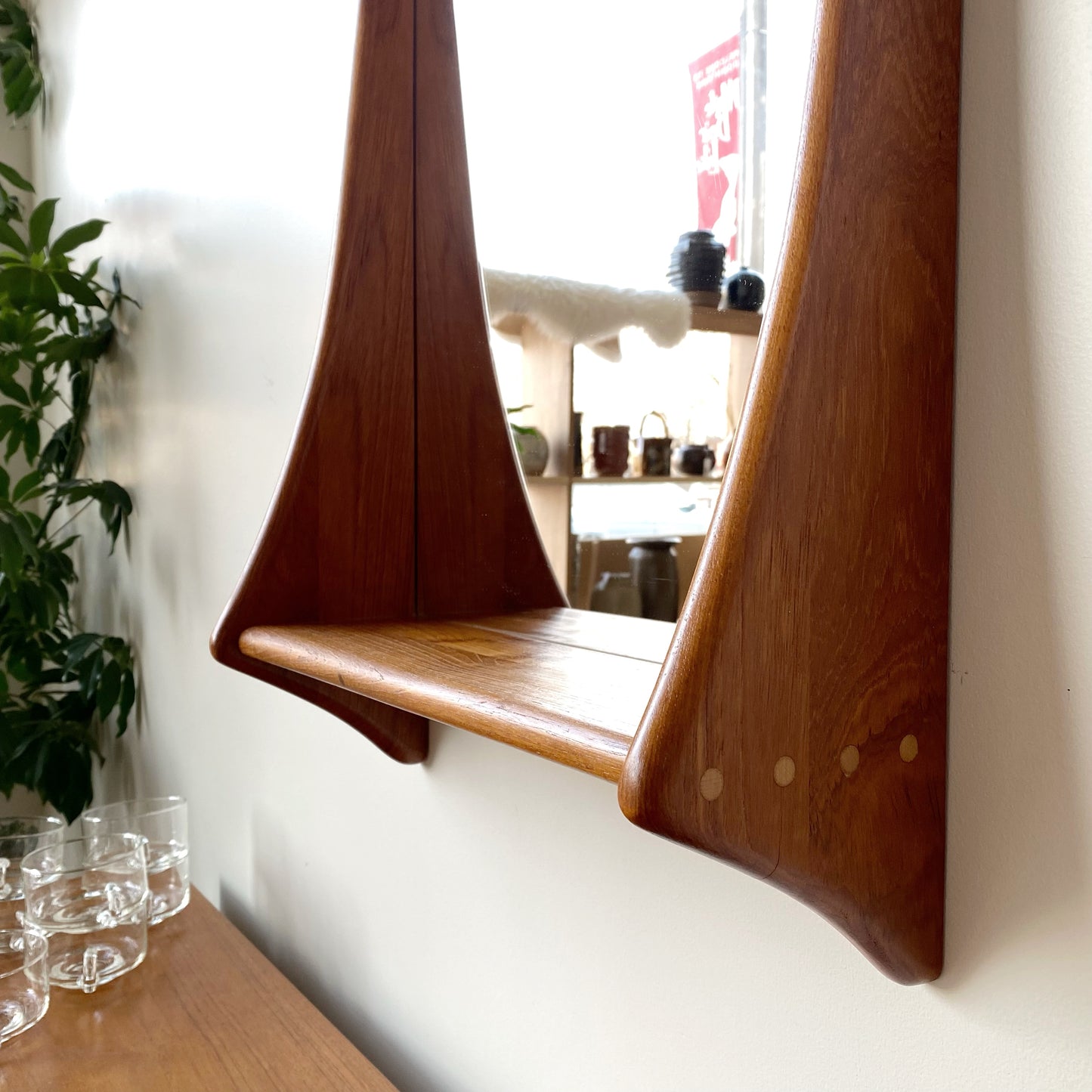Vintage Danish Teak Mirror with Shelf
