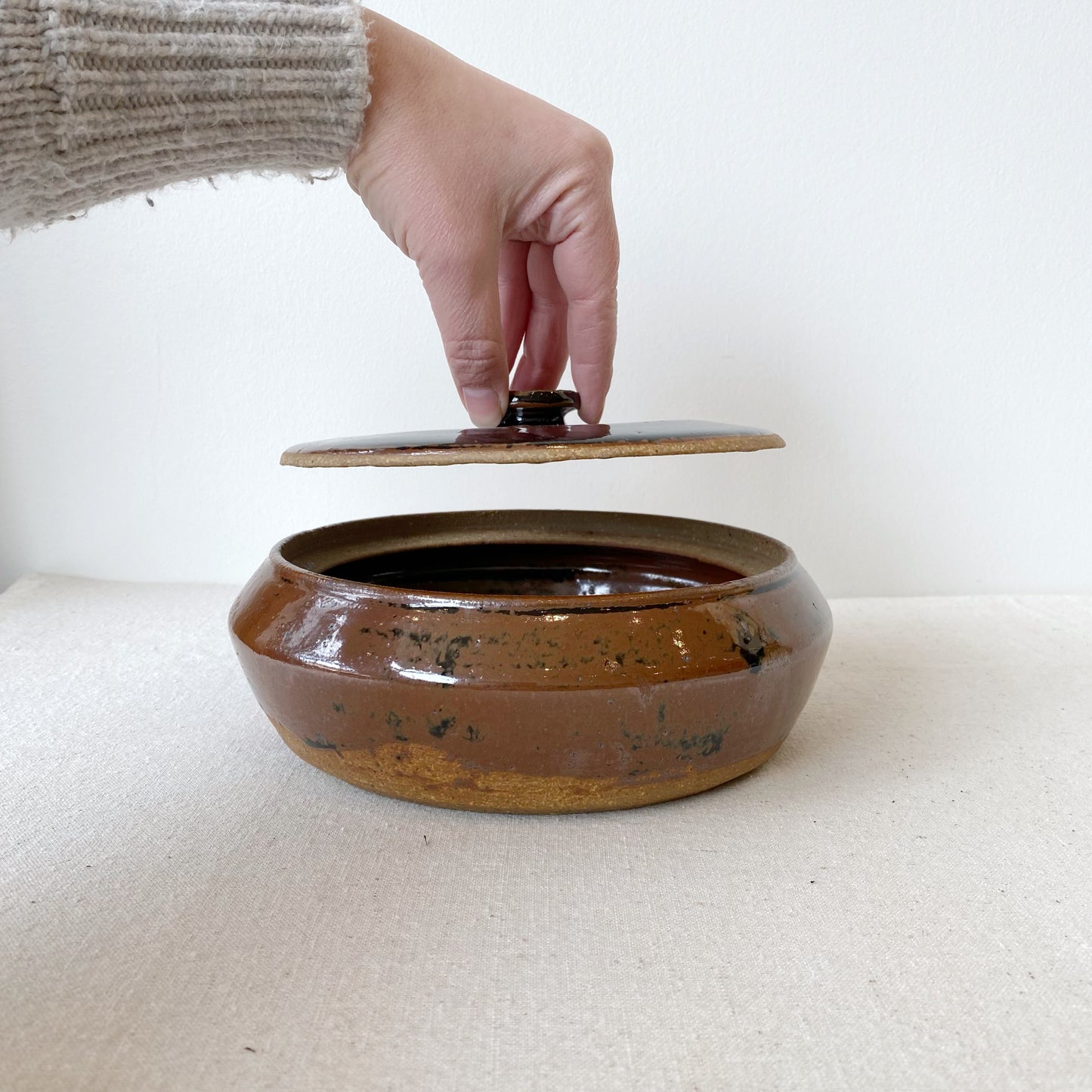 Large Vintage Stoneware Lidded Dish