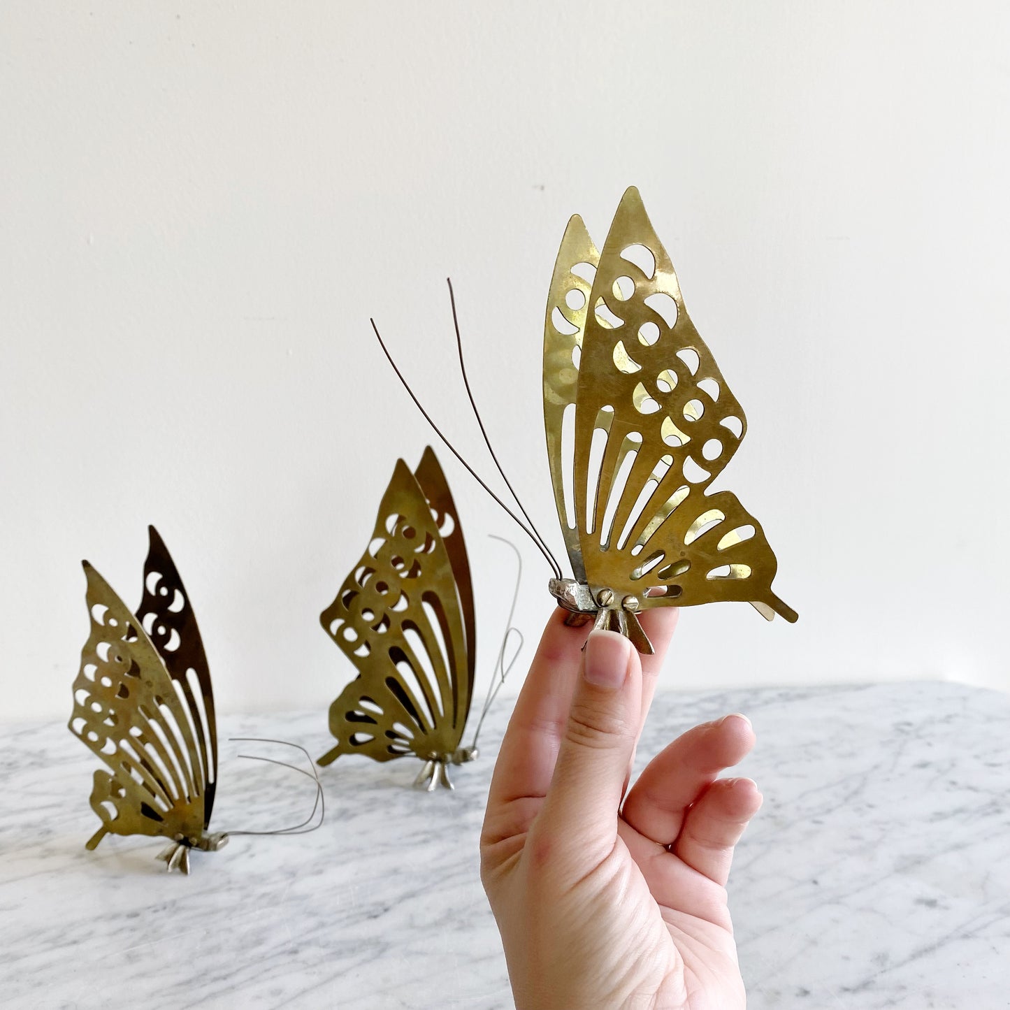 Set of 3 Vintage Brass Butterflies