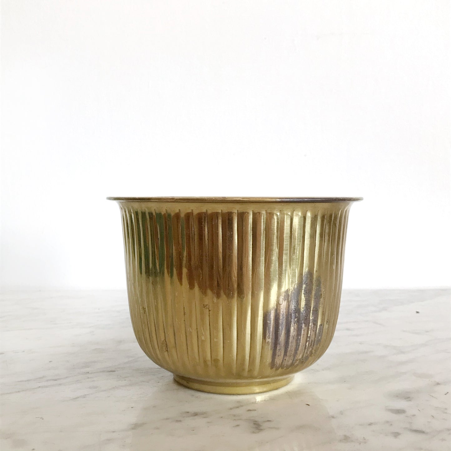 Small Vintage Ribbed Brass Planter