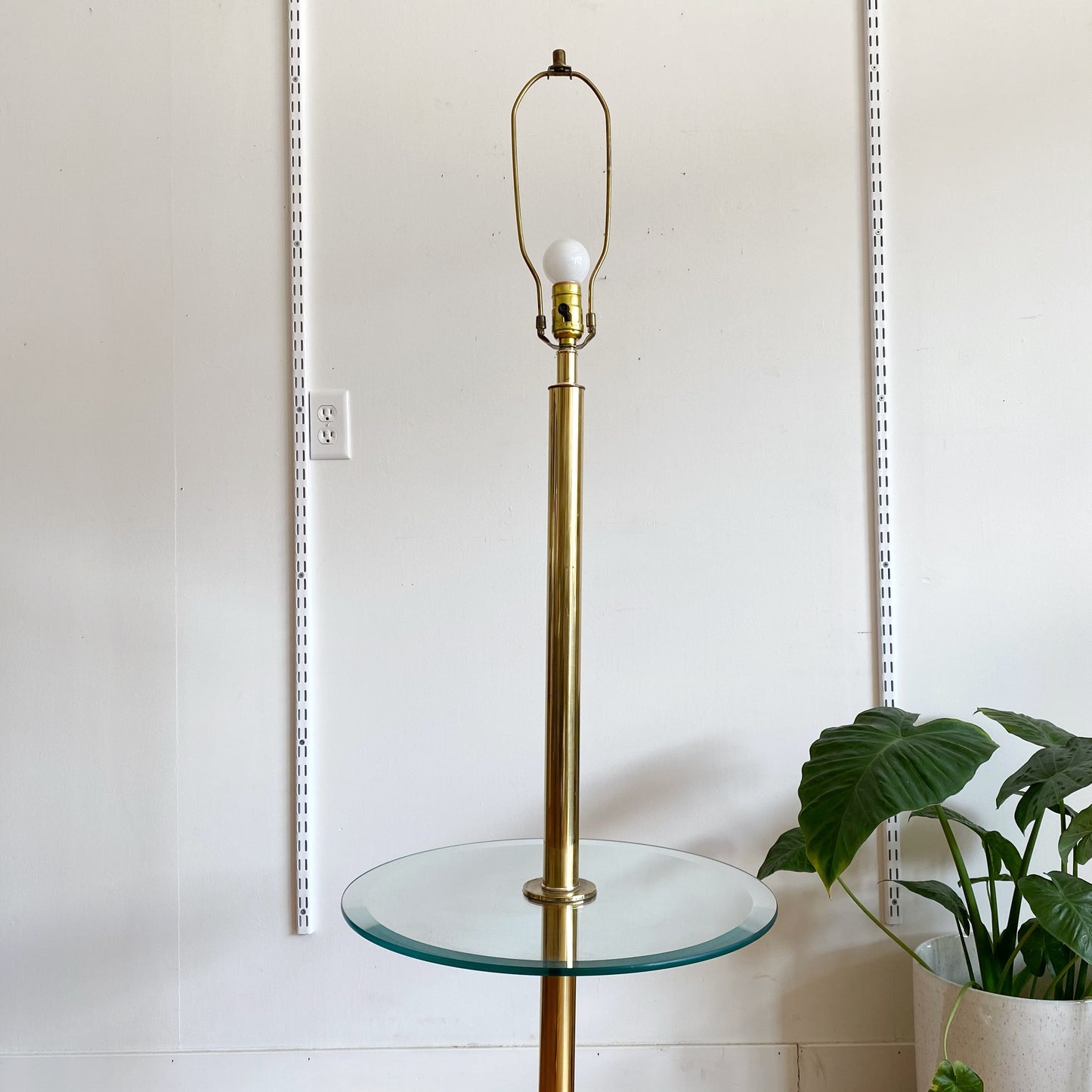 Vintage 80’s Deco Heavy Brass Floor Lamp with Glass Table