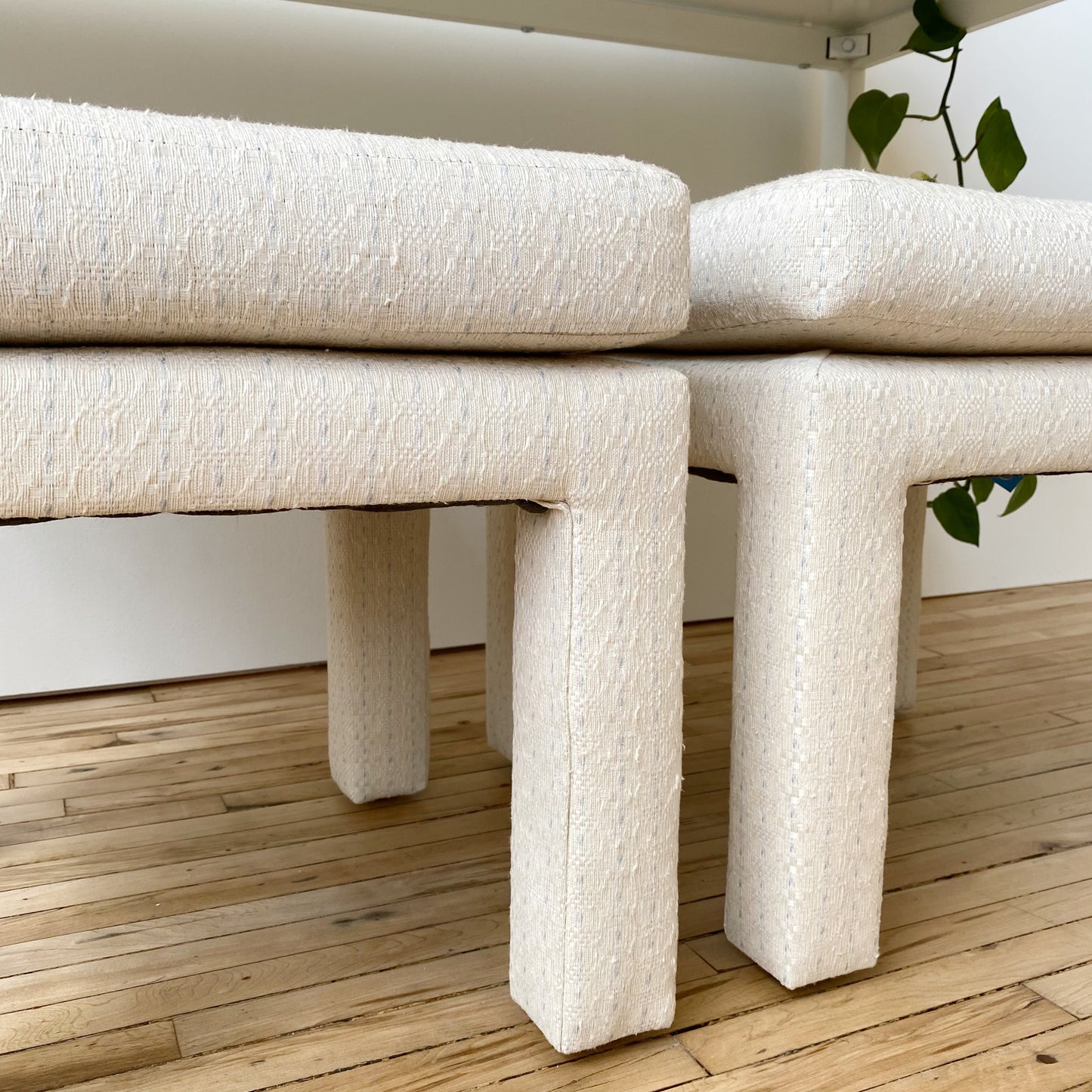 Pair of Vintage Upholstered Parsons Stools by Drexel