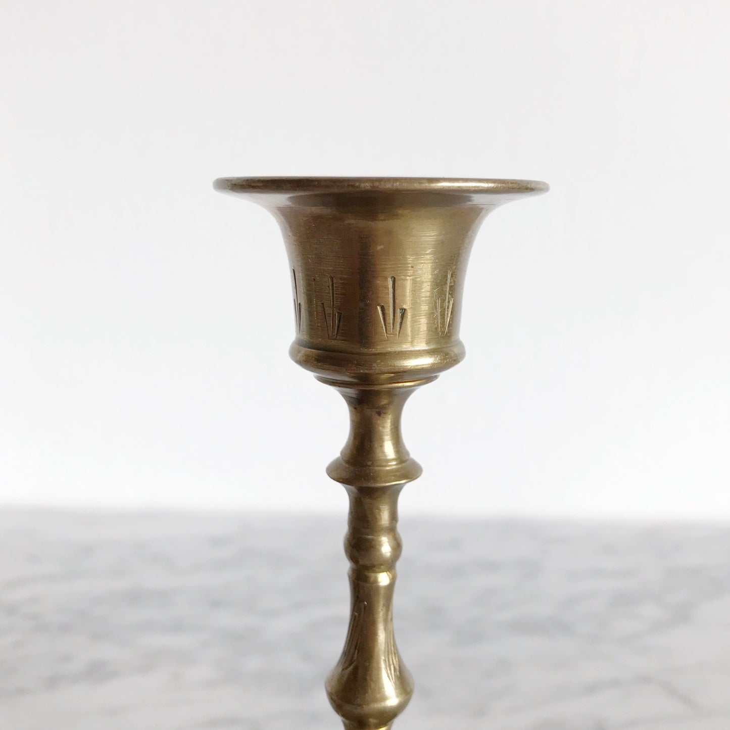 Pair of Vintage Etched Brass Candle Holders