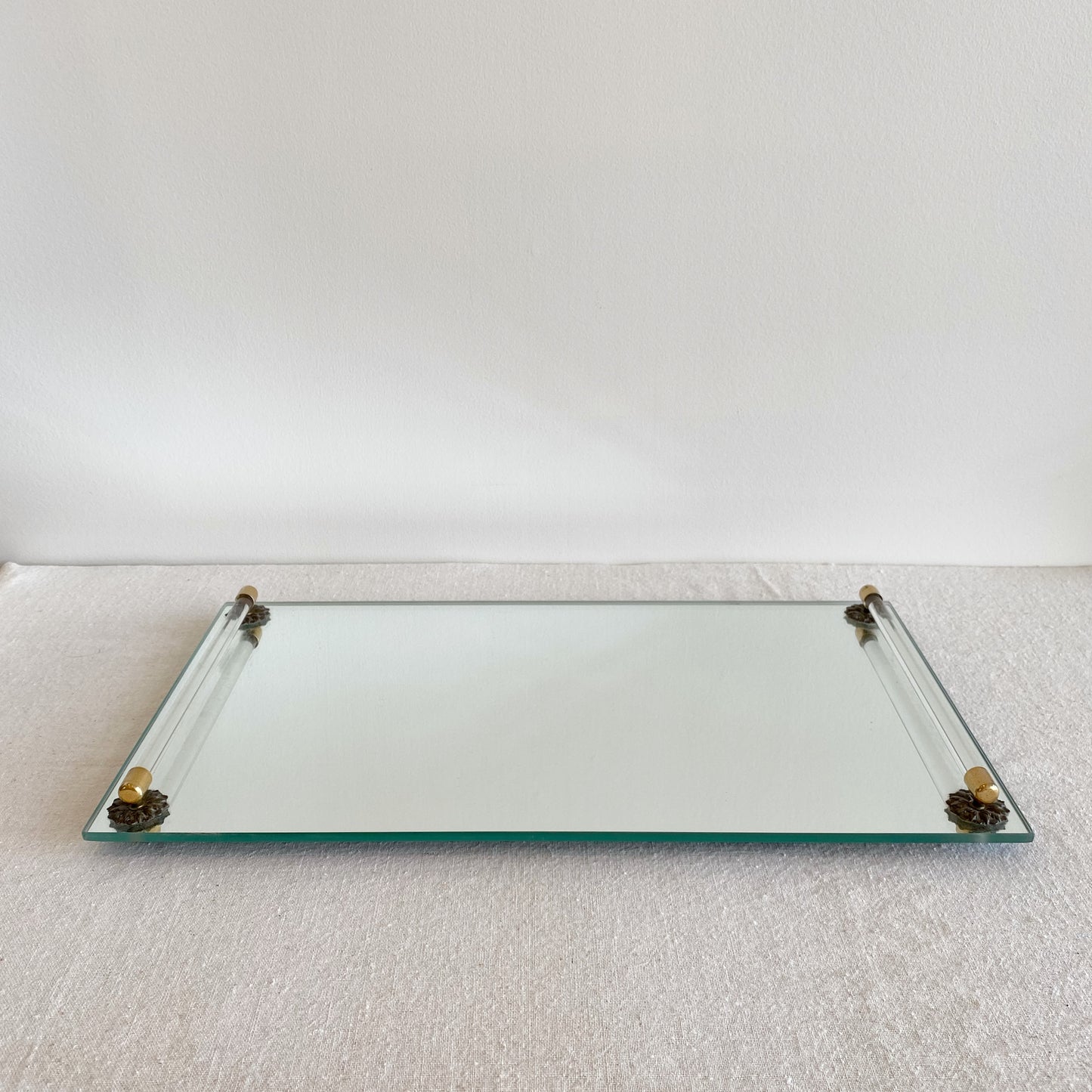 Vintage Mirror Dresser Tray with Glass Handles