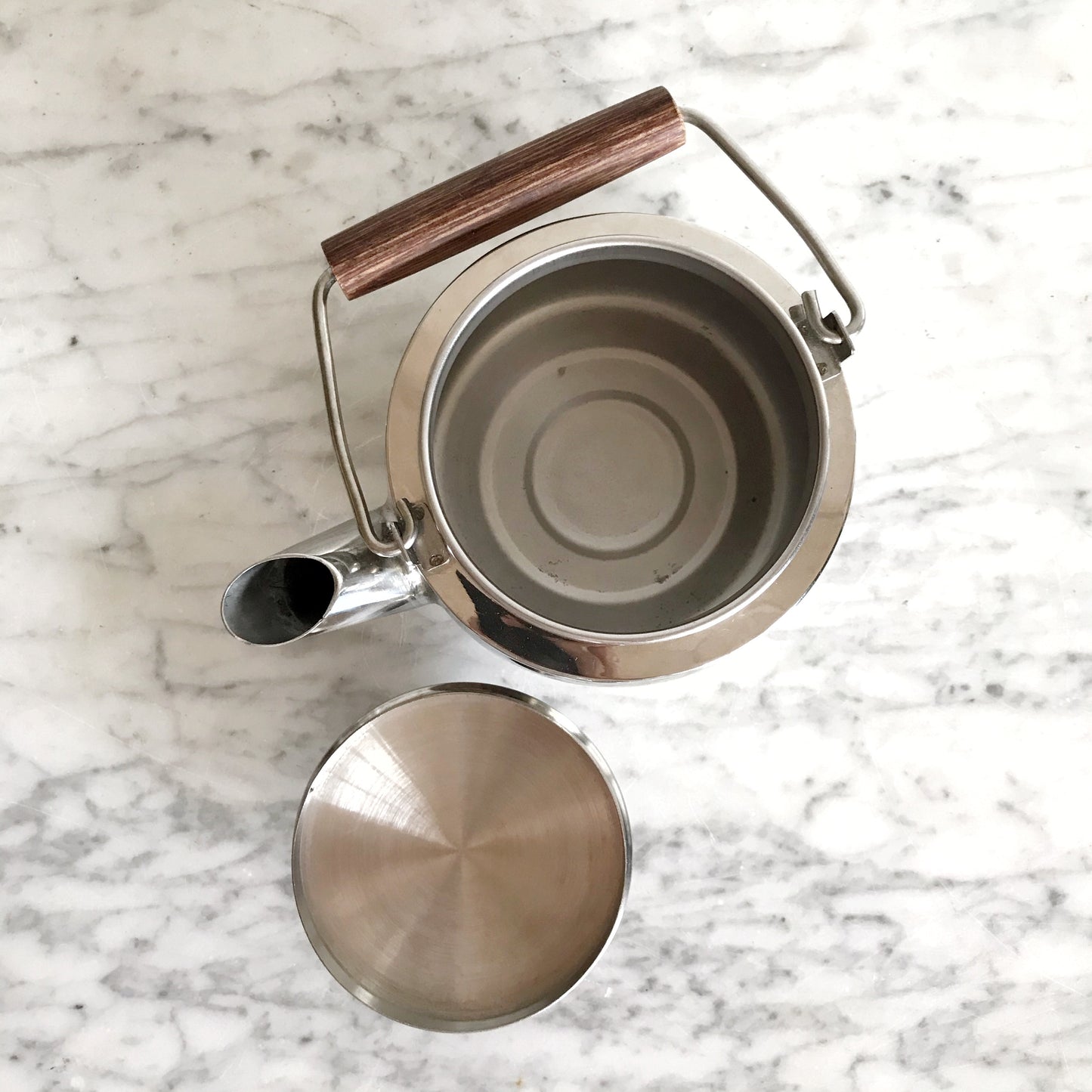 Vintage Stainless Modern Kettle, Rosewood Handles
