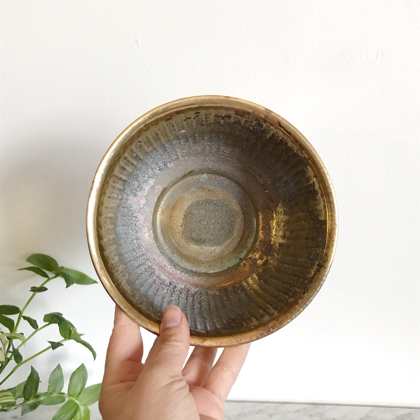 Vintage Brass Planter, Vertical Stripes