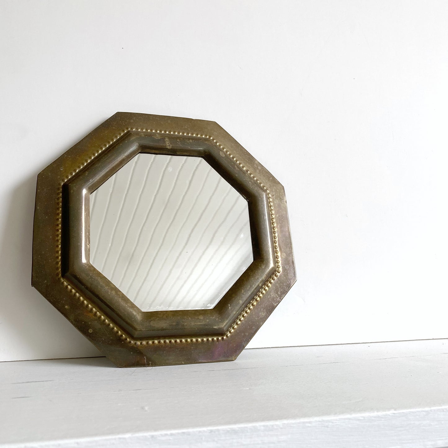 Small Vintage Octagonal Solid Brass Mirror, India